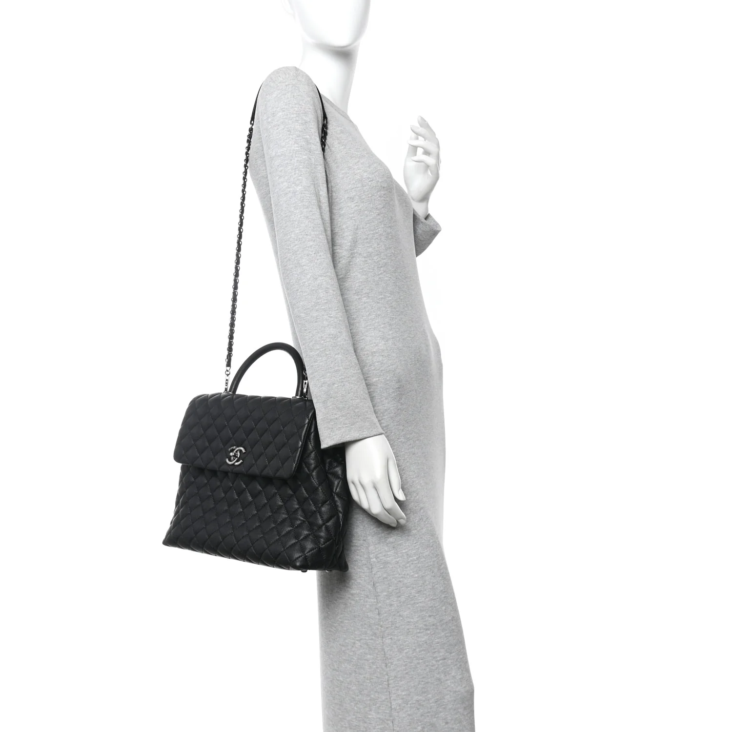 Caviar Quilted Large Coco Handle Flap Black - Image 2