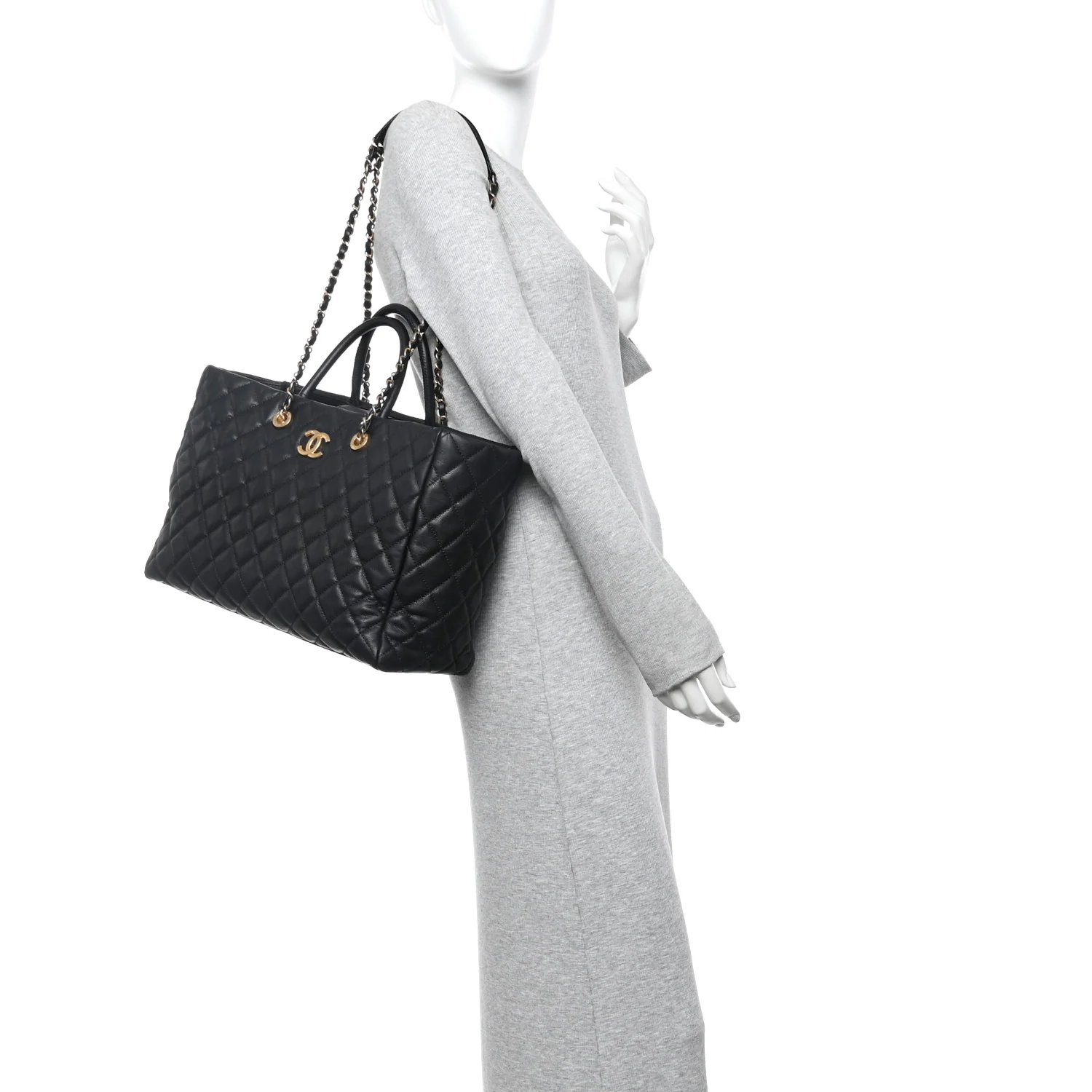 Caviar Quilted Large Coco Handle Shopping Tote Black - Image 2