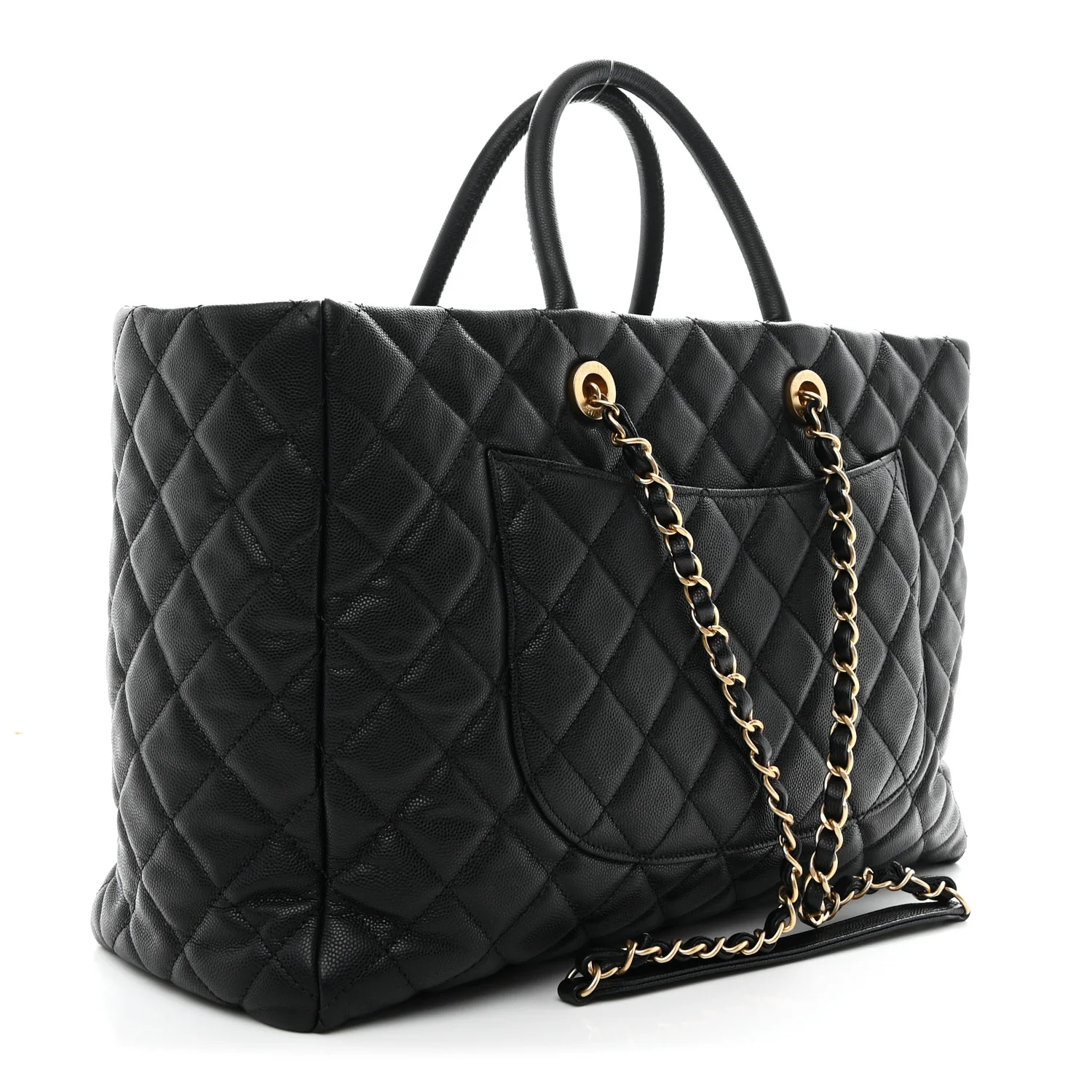 Caviar Quilted Large Coco Handle Shopping Tote Black - Image 3