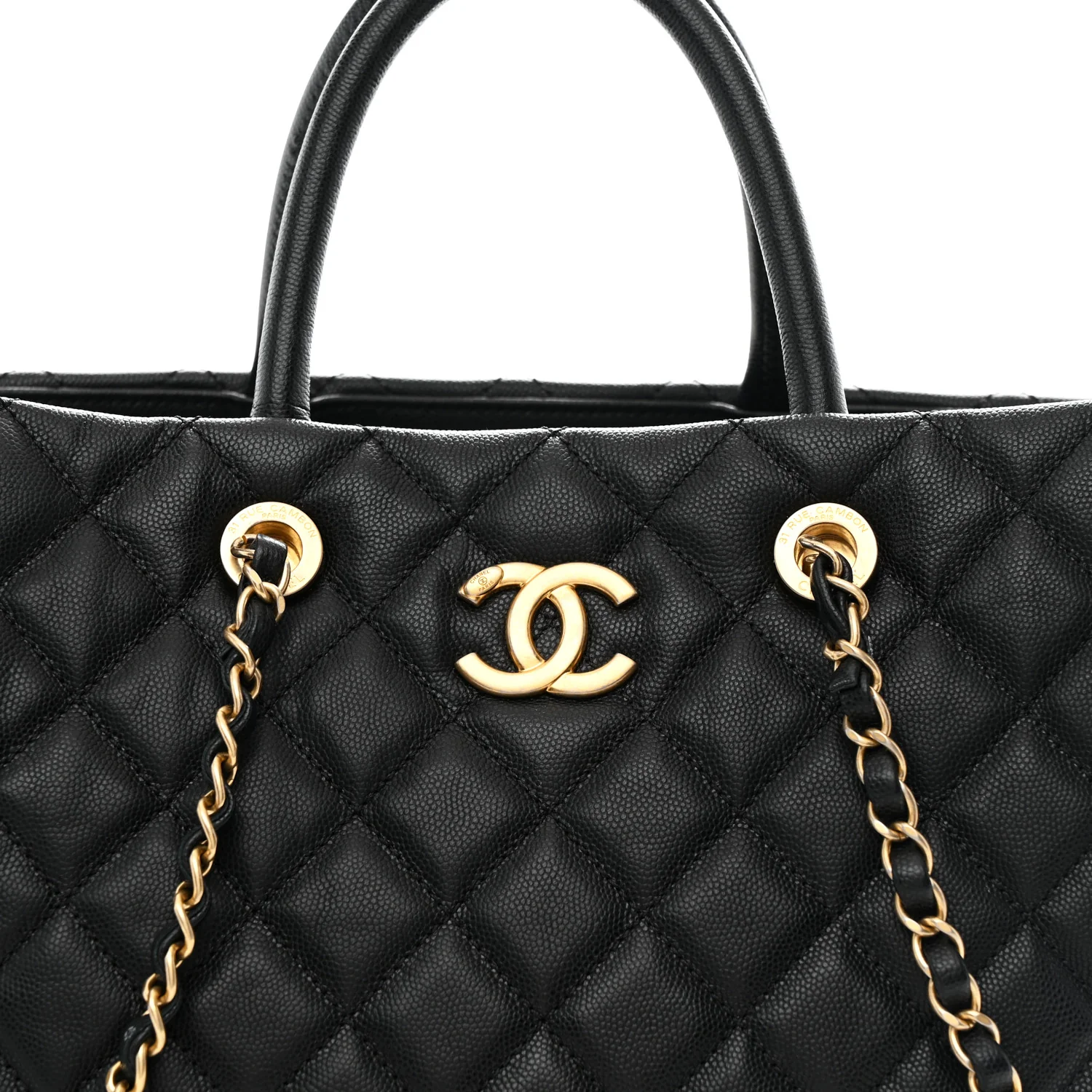 Caviar Quilted Large Coco Handle Shopping Tote Black - Image 8