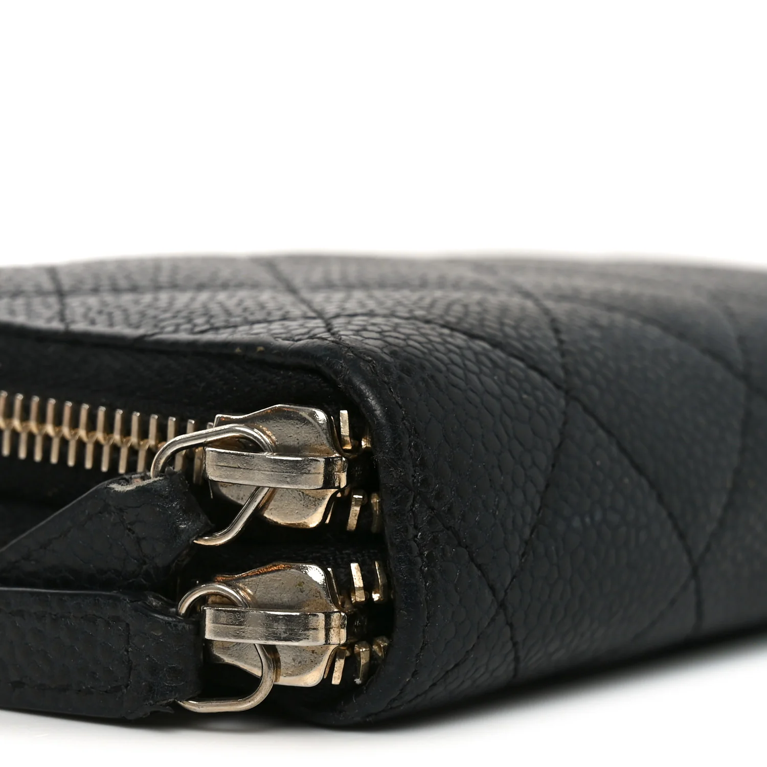 Caviar Quilted Large Gusset Double Zip Around Wallet Black - Image 8