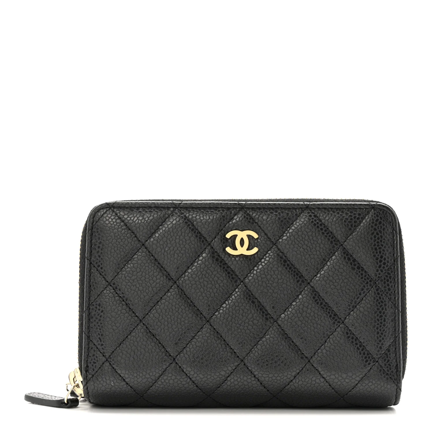 Caviar Quilted Large Gusset Double Zip Around Wallet Black