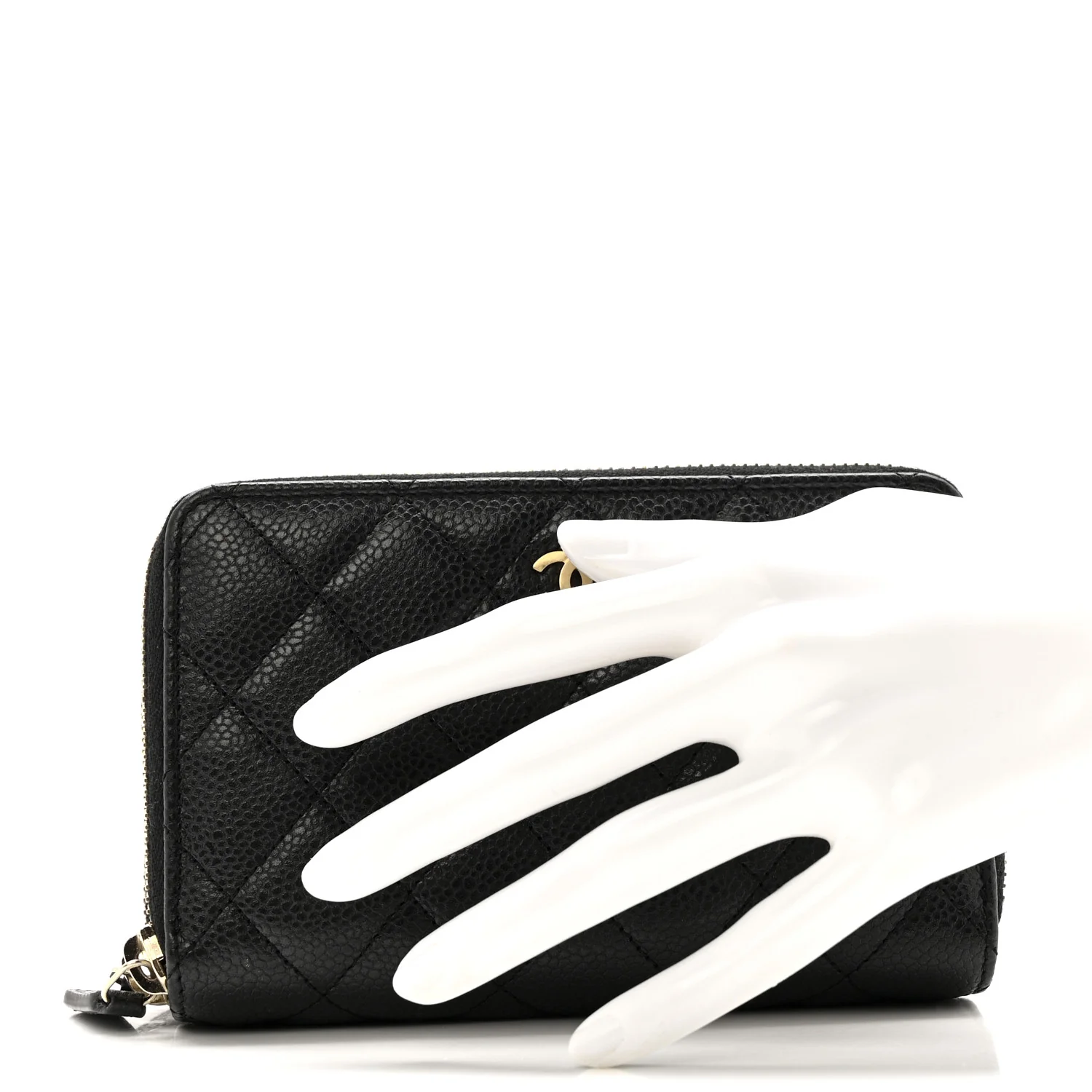 Caviar Quilted Large Gusset Double Zip Around Wallet Black - Image 2