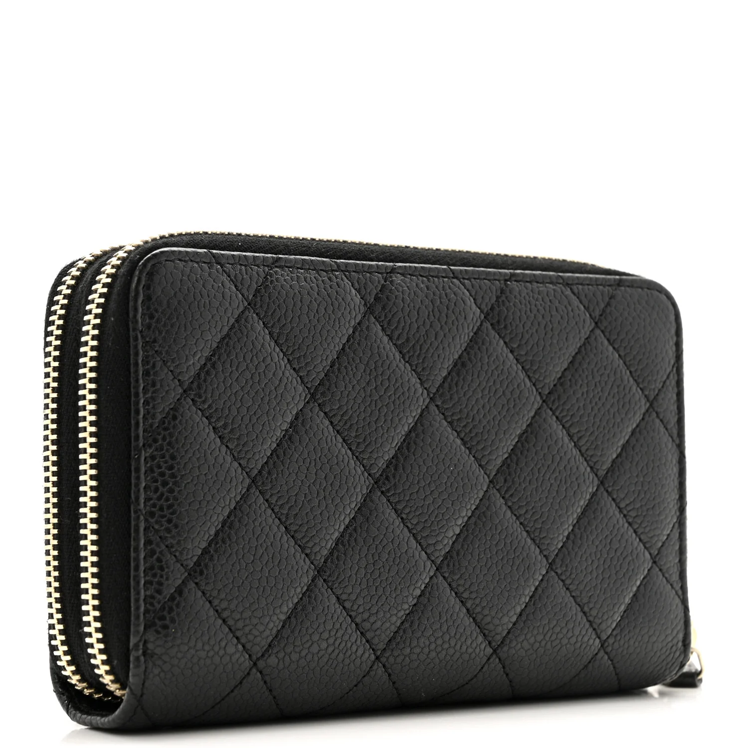 Caviar Quilted Large Gusset Double Zip Around Wallet Black - Image 3