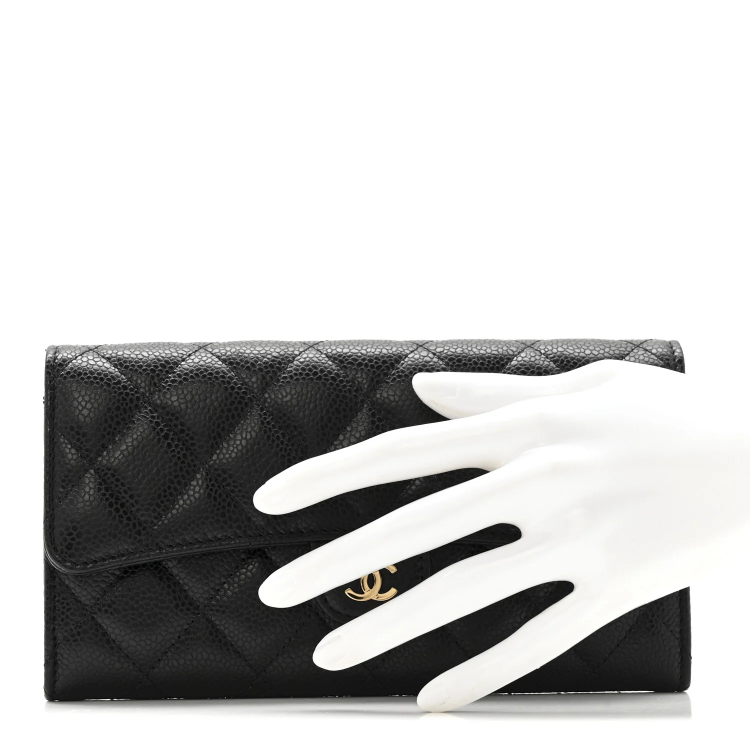 Caviar Quilted Large Gusset Flap Wallet Black - Image 2