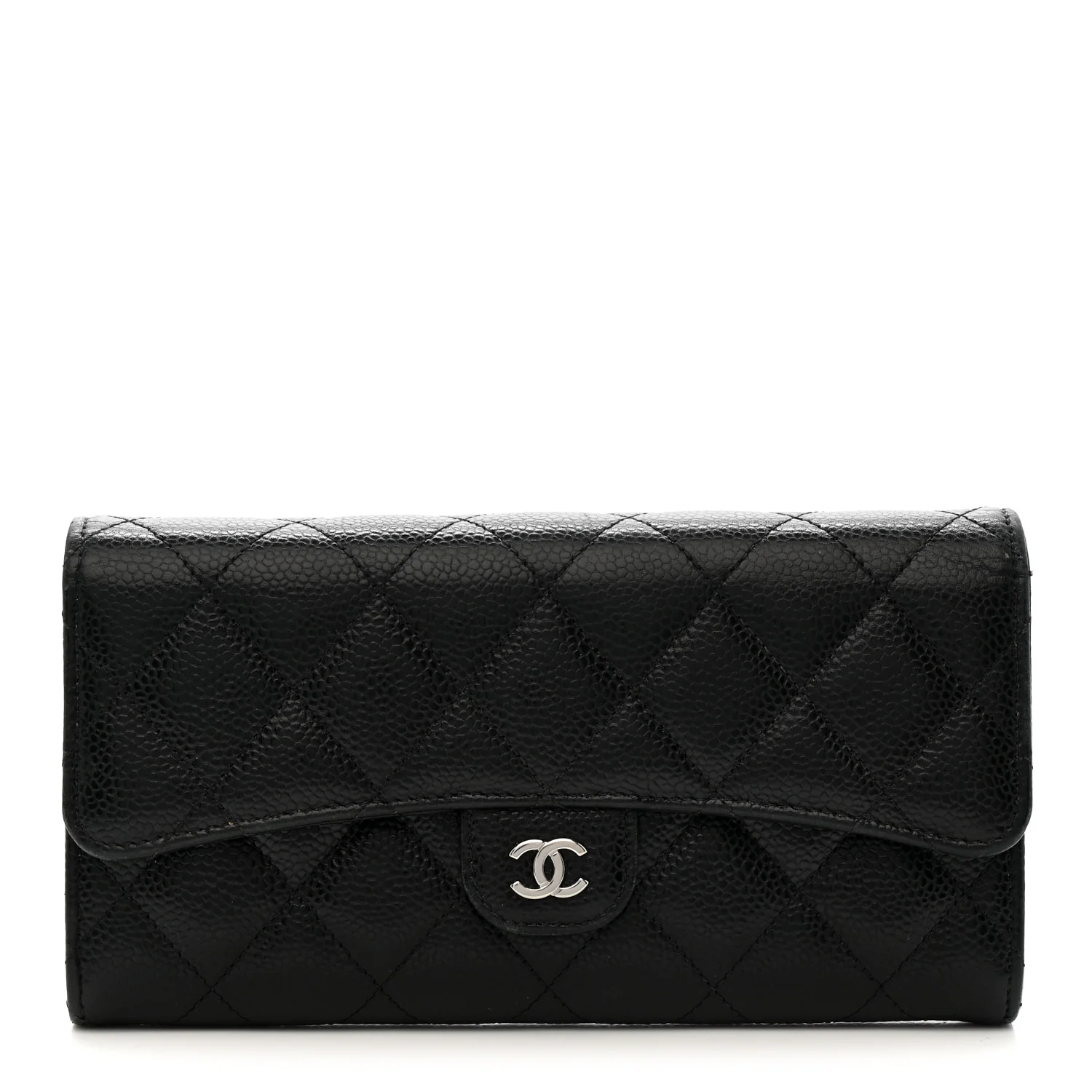 Caviar Quilted Large Gusset Flap Wallet Black