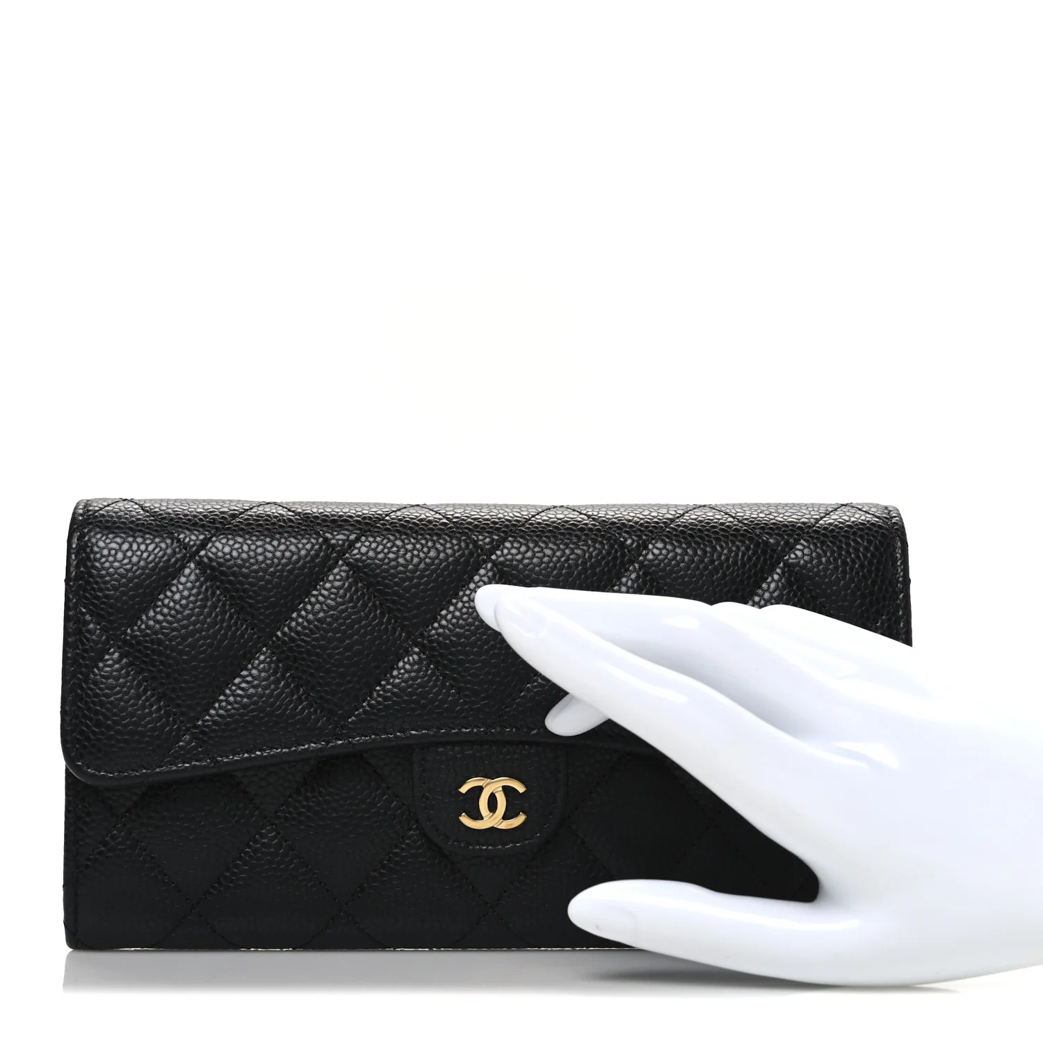 Caviar Quilted Large Gusset Flap Wallet Black - Image 2