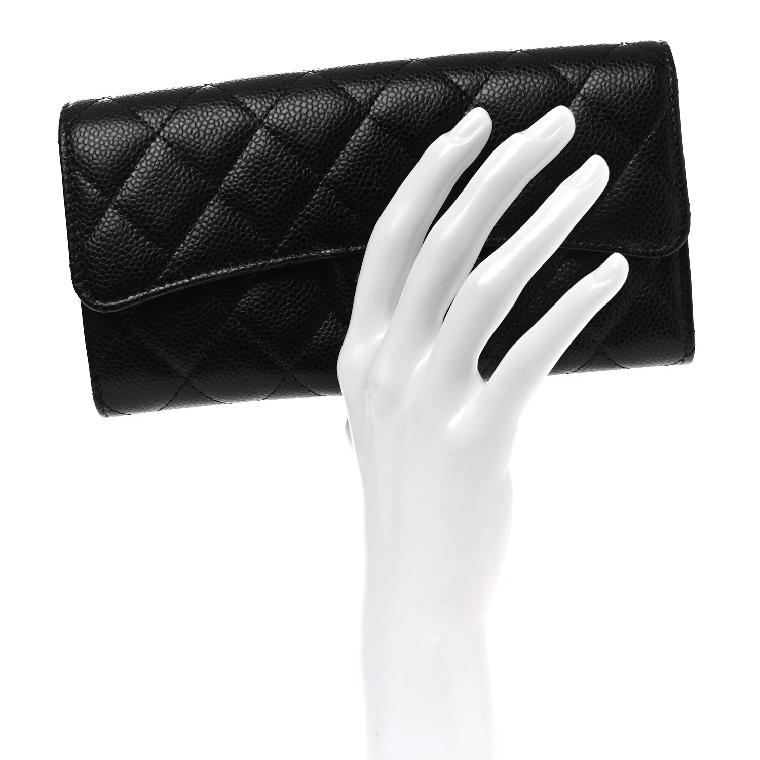 Caviar Quilted Large Gusset Flap Wallet Black - Image 4