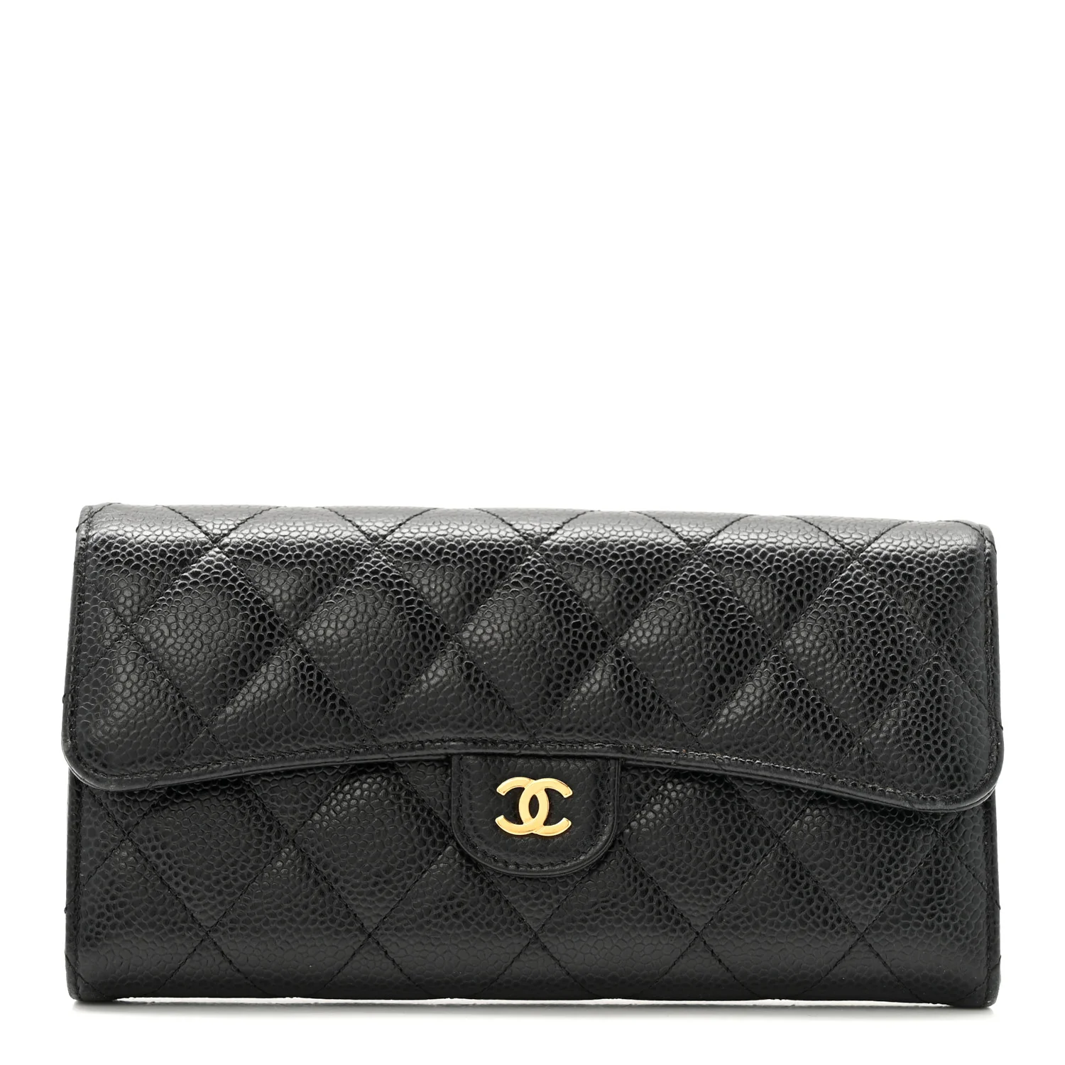 Caviar Quilted Large Gusset Flap Wallet Black