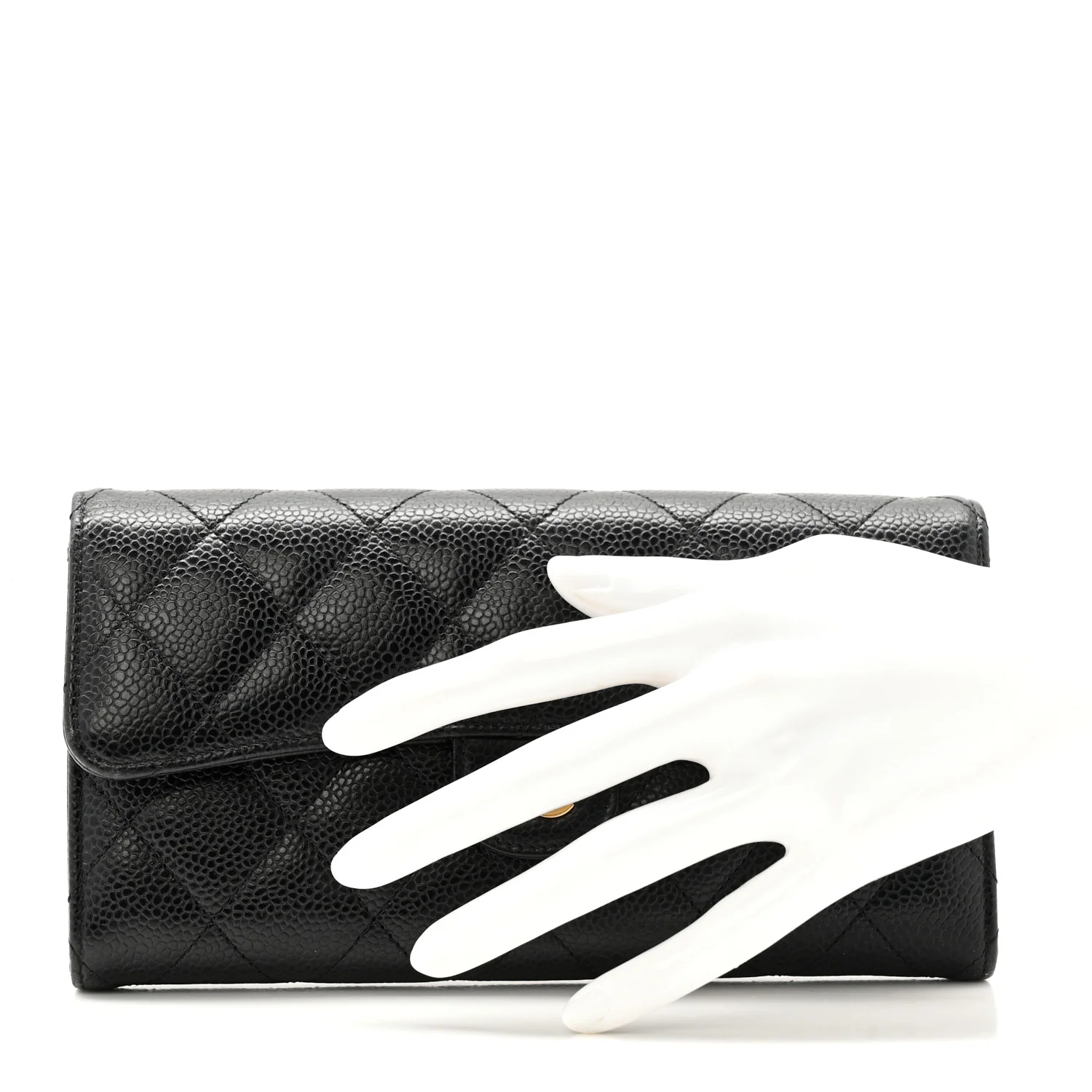 Caviar Quilted Large Gusset Flap Wallet Black - Image 3
