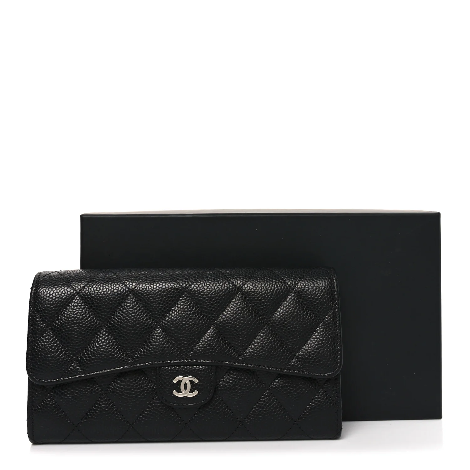 Caviar Quilted Large Gusset Flap Wallet Black - Image 9