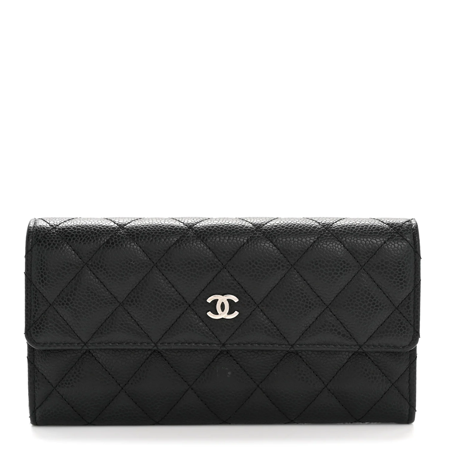Caviar Quilted Large Gusset Flap Wallet Black