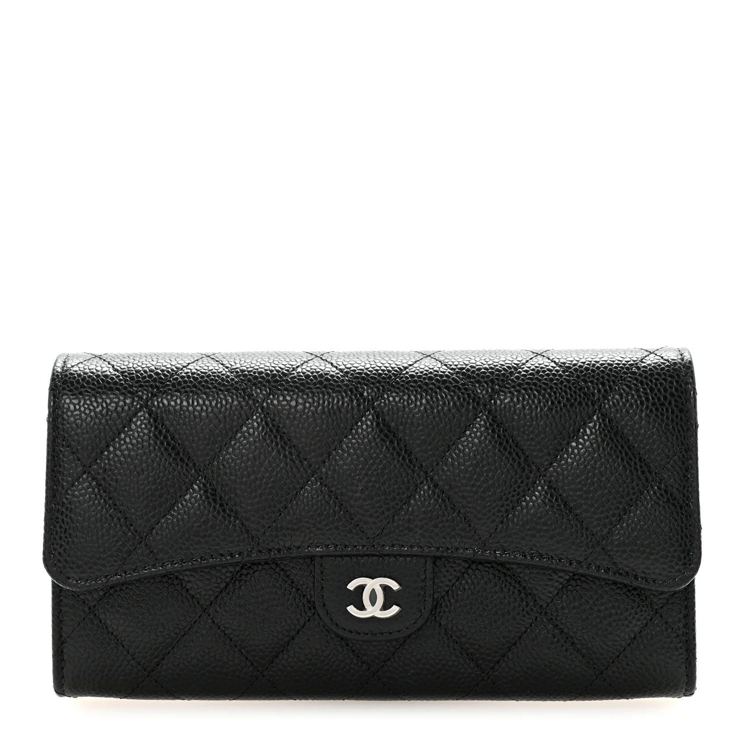 Caviar Quilted Large Gusset Flap Wallet Black