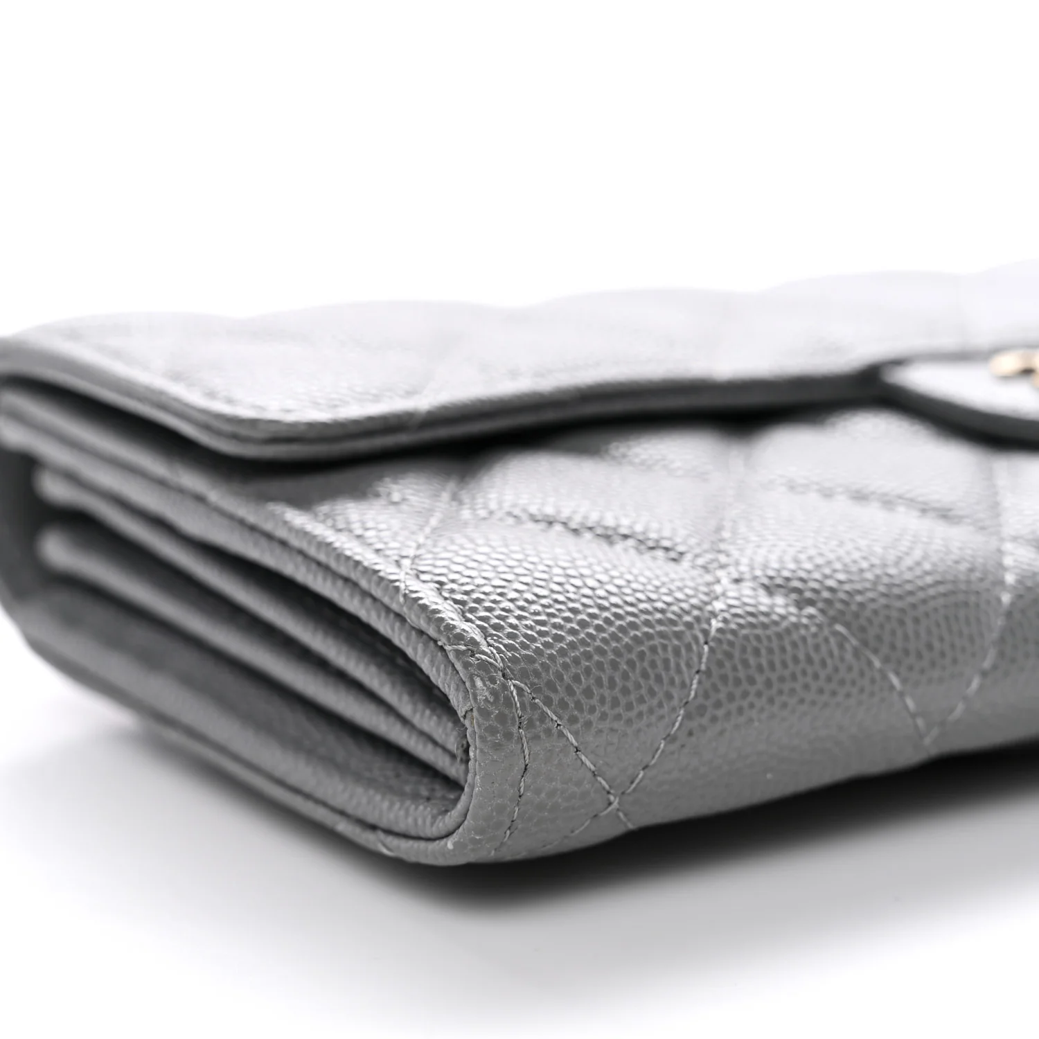 Caviar Quilted Large Gusset Flap Wallet Grey - Image 10