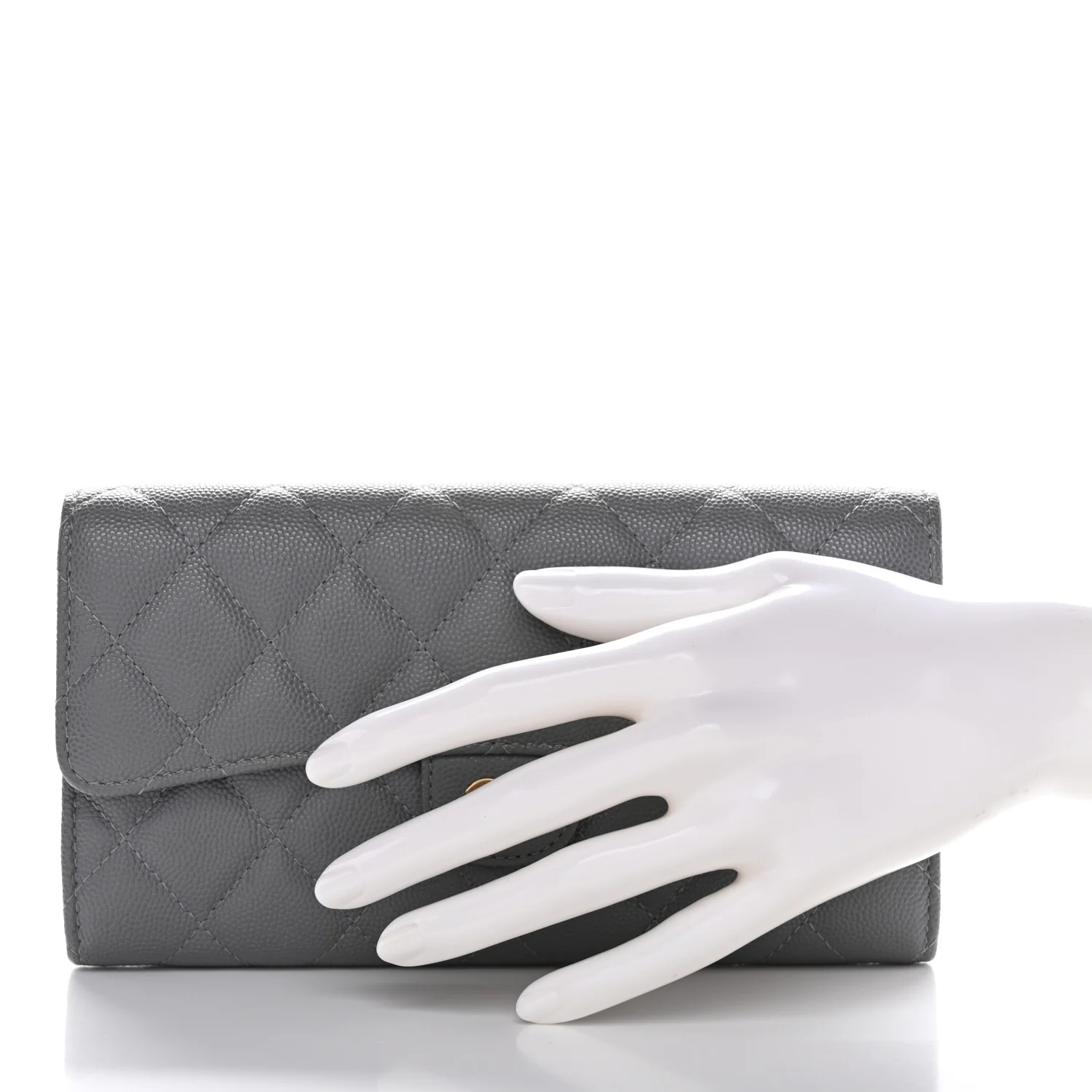 Caviar Quilted Large Gusset Flap Wallet Grey - Image 2