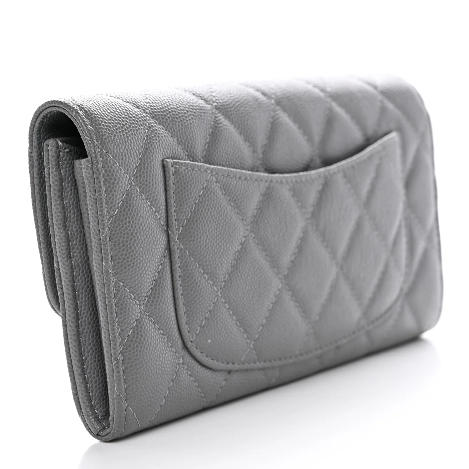 Caviar Quilted Large Gusset Flap Wallet Grey - Image 3