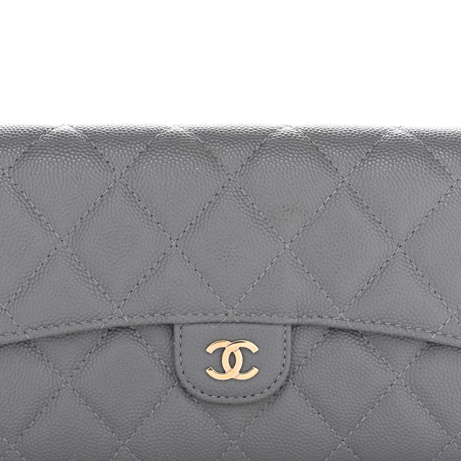Caviar Quilted Large Gusset Flap Wallet Grey - Image 9