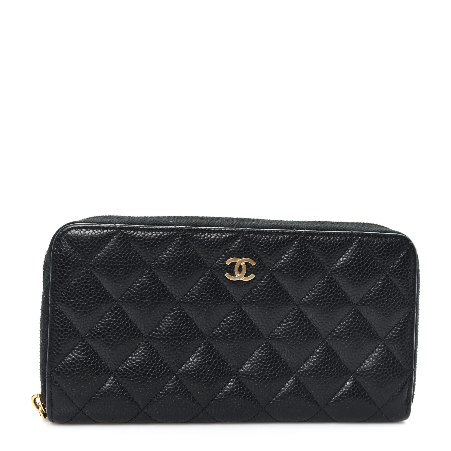 Caviar Quilted Large Gusset Zip Around Wallet Black