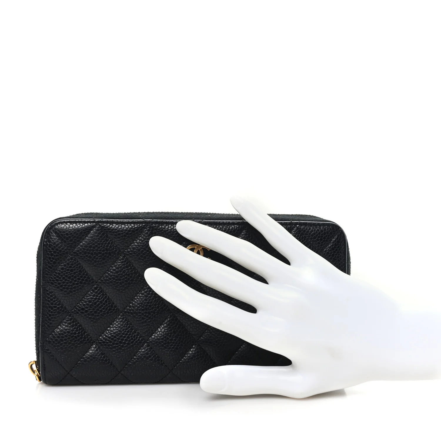 Caviar Quilted Large Gusset Zip Around Wallet Black - Image 2