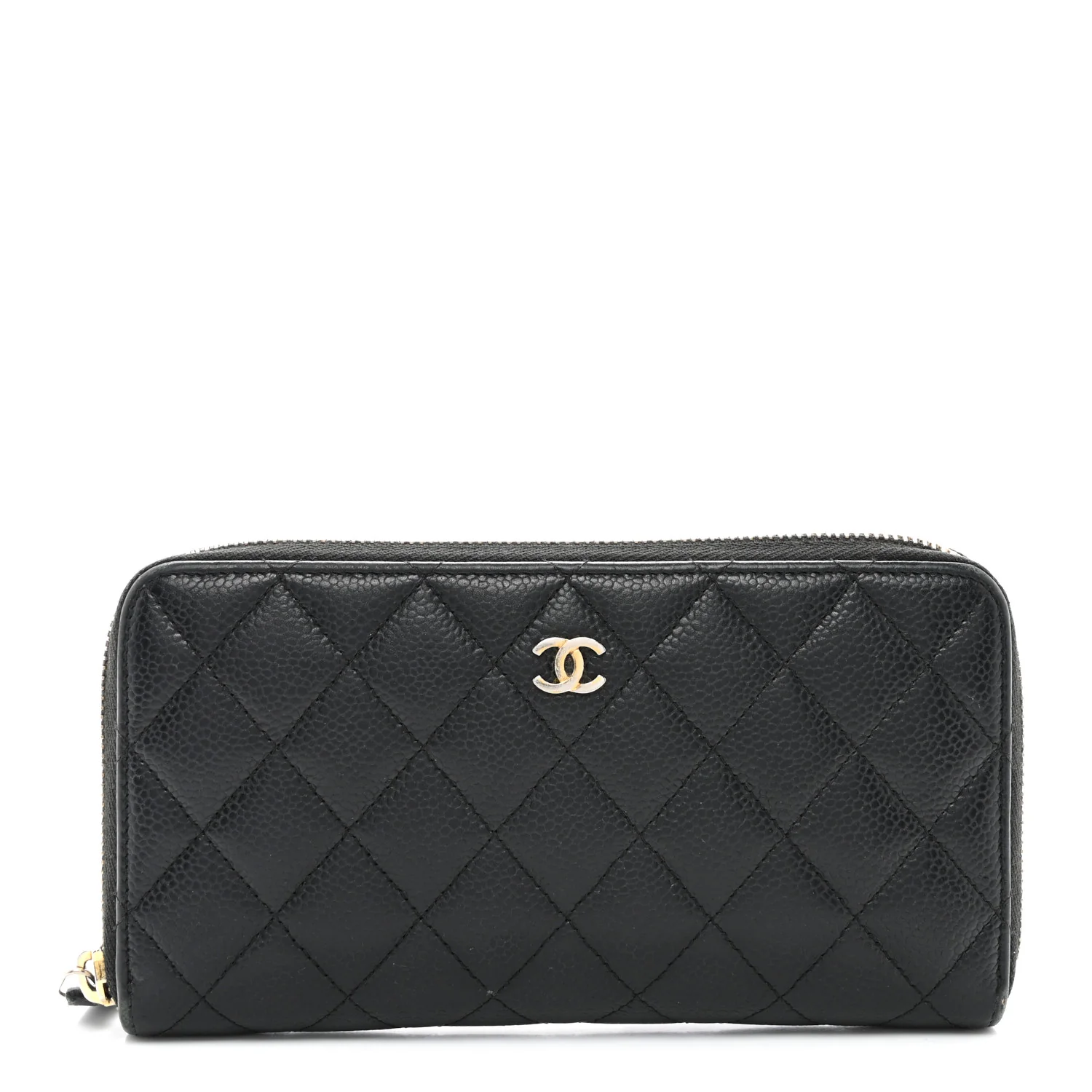 Caviar Quilted Large Gusset Zip Around Wallet Black