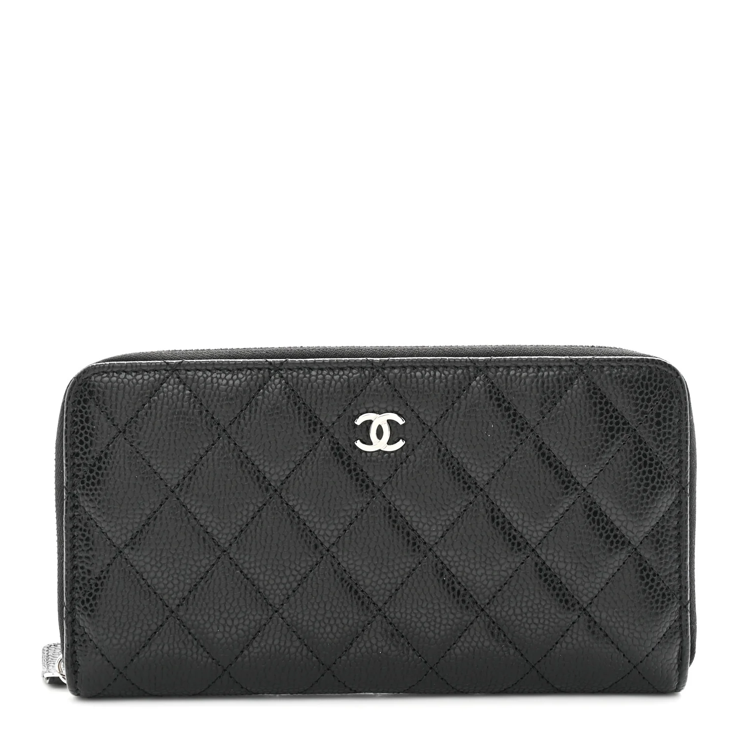 Caviar Quilted Large Gusset Zip Around Wallet Black