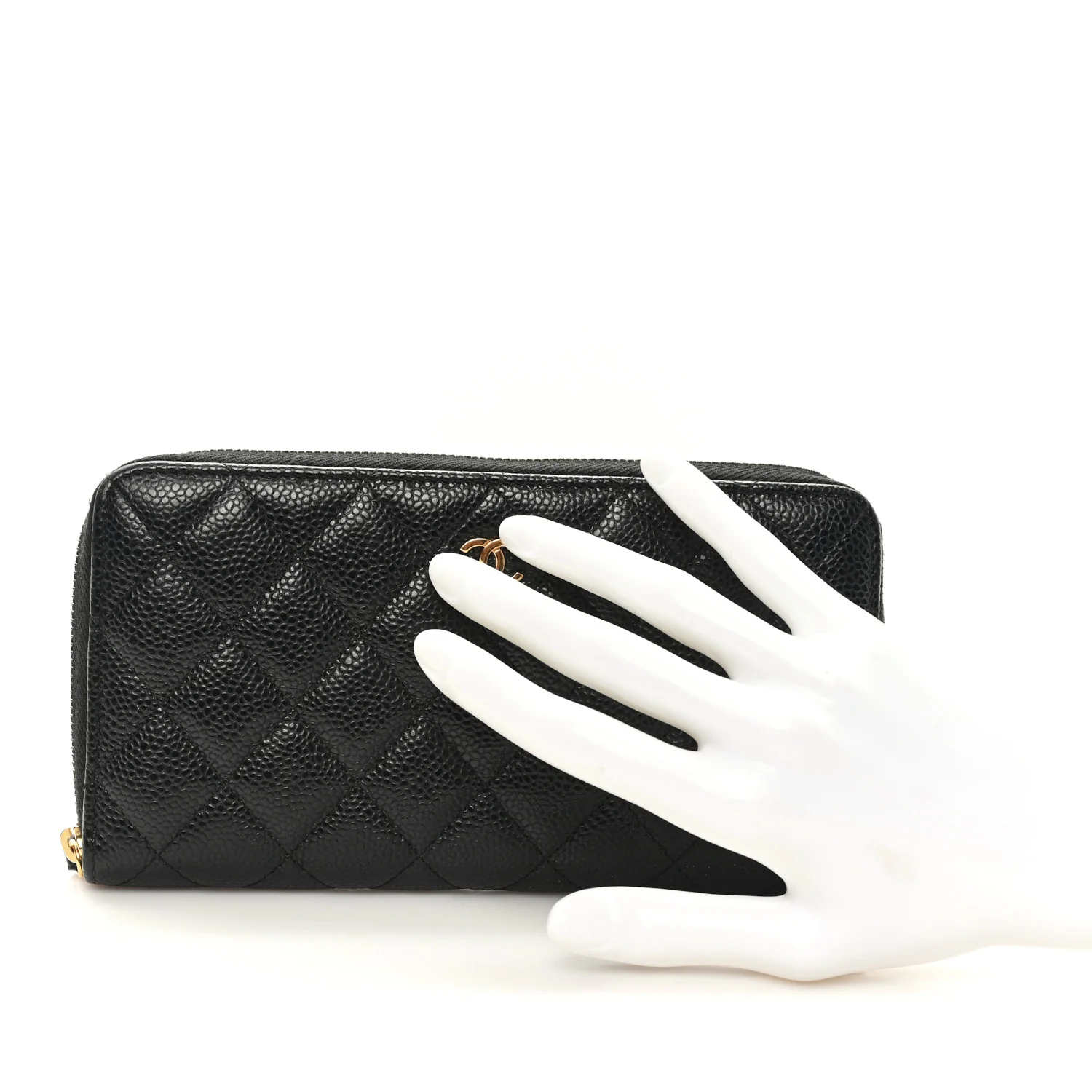 Caviar Quilted Large Gusset Zip Around Wallet Black - Image 2