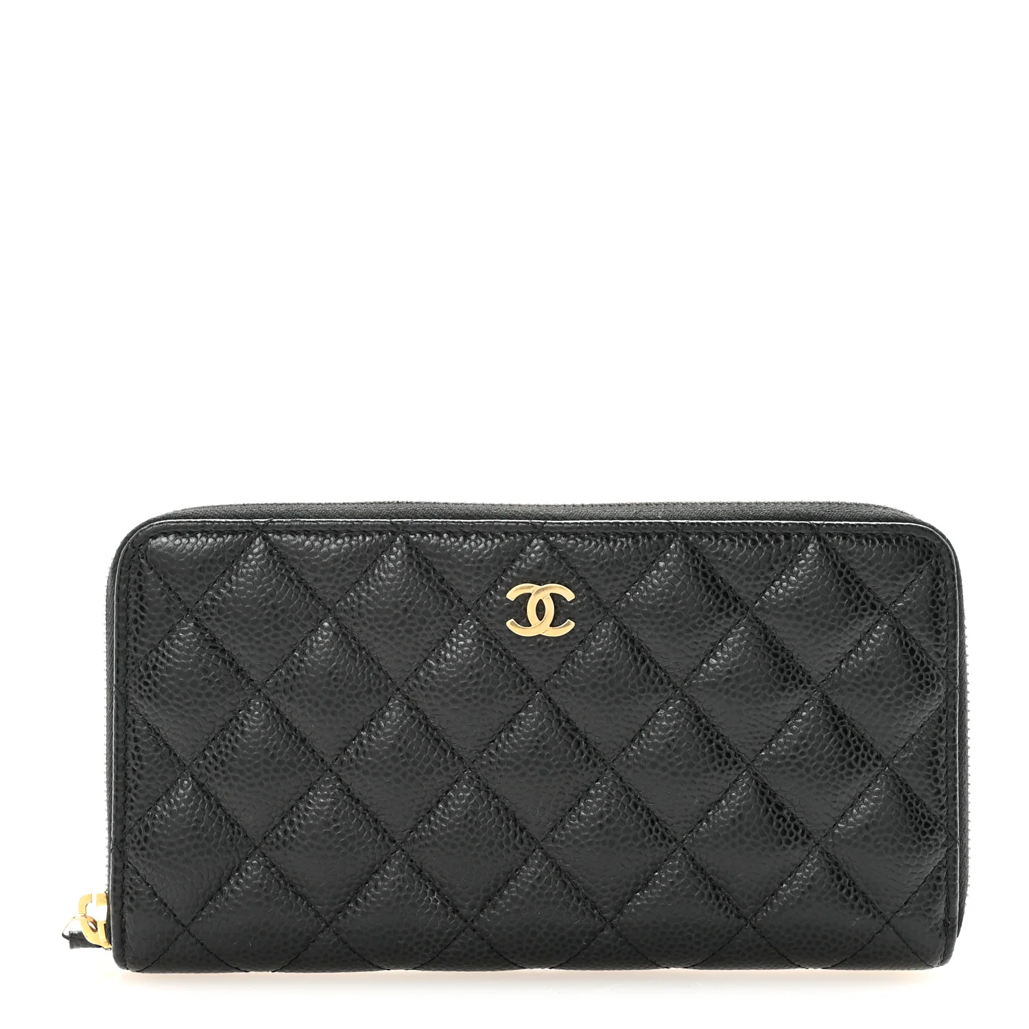 Caviar Quilted Large Gusset Zip Around Wallet Black