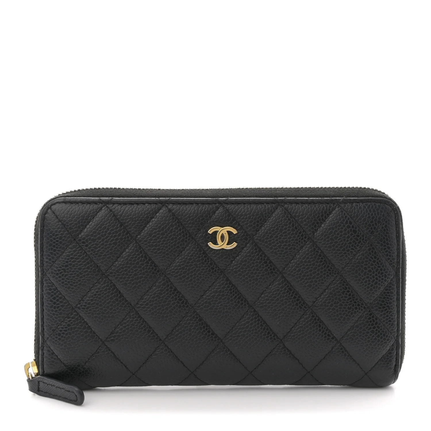 Caviar Quilted Large Gusset Zip Around Wallet Black