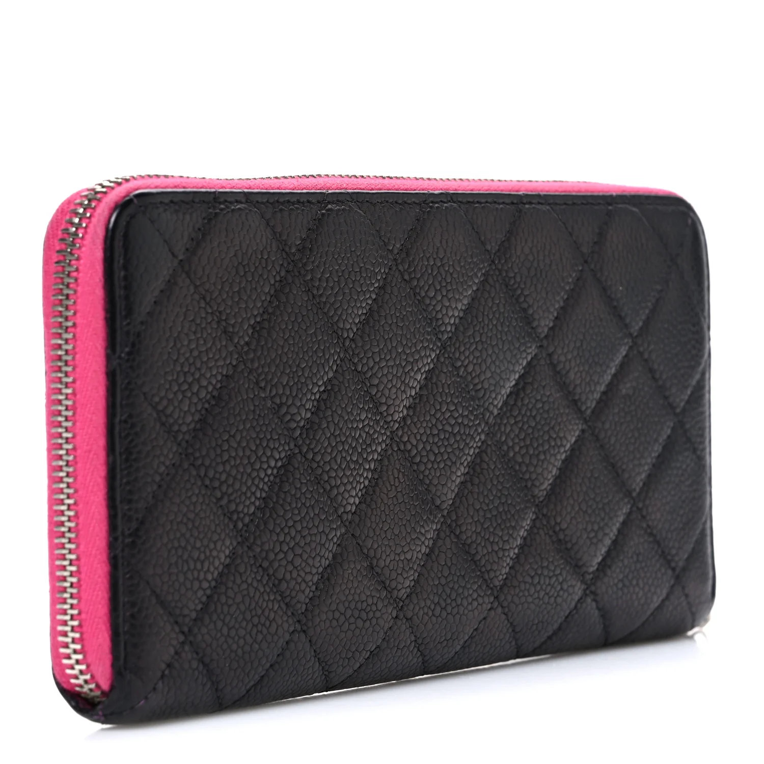 Caviar Quilted Large Gusset Zip Around Wallet Black Pink - Image 3