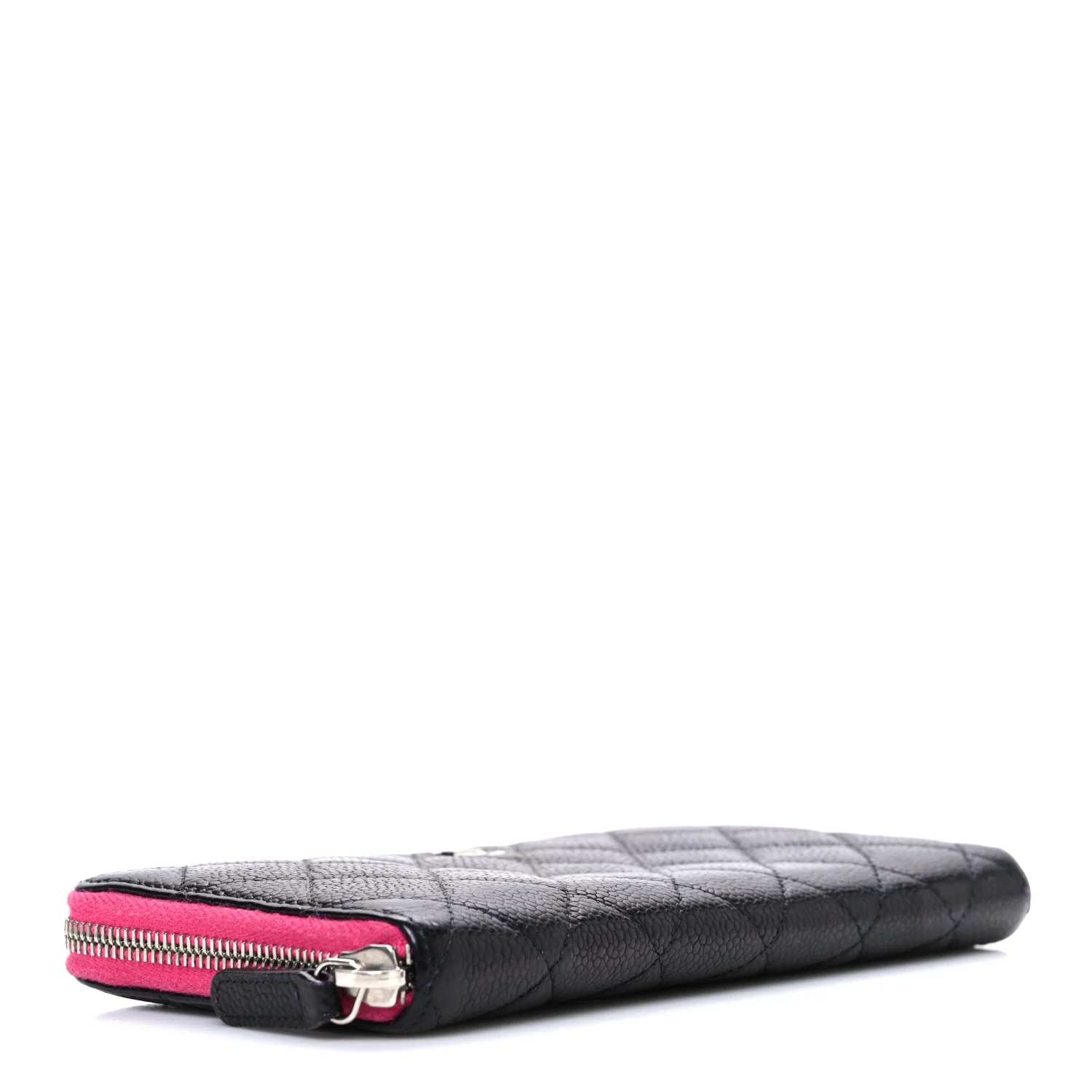 Caviar Quilted Large Gusset Zip Around Wallet Black Pink - Image 4