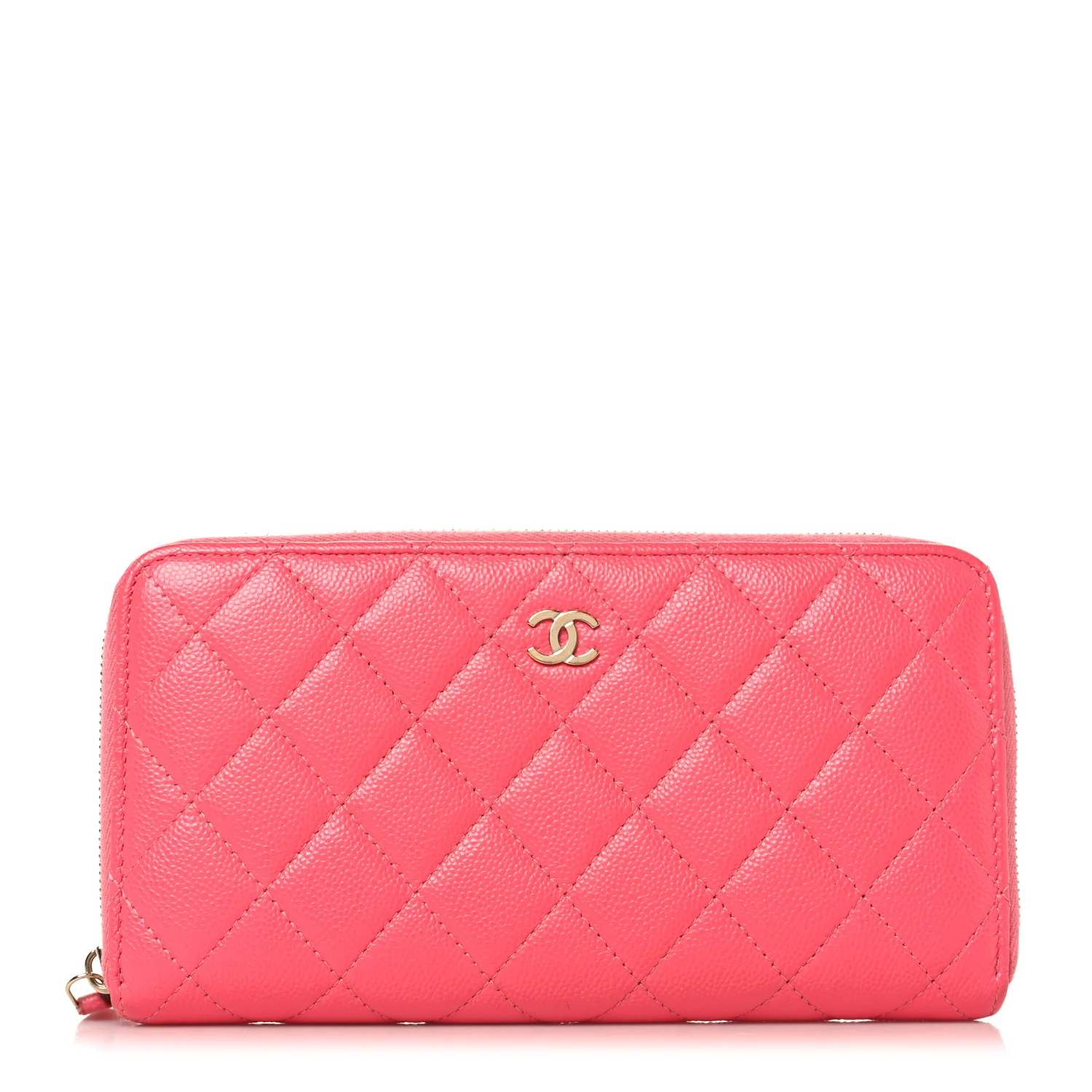 Caviar Quilted Large Gusset Zip Around Wallet Rose