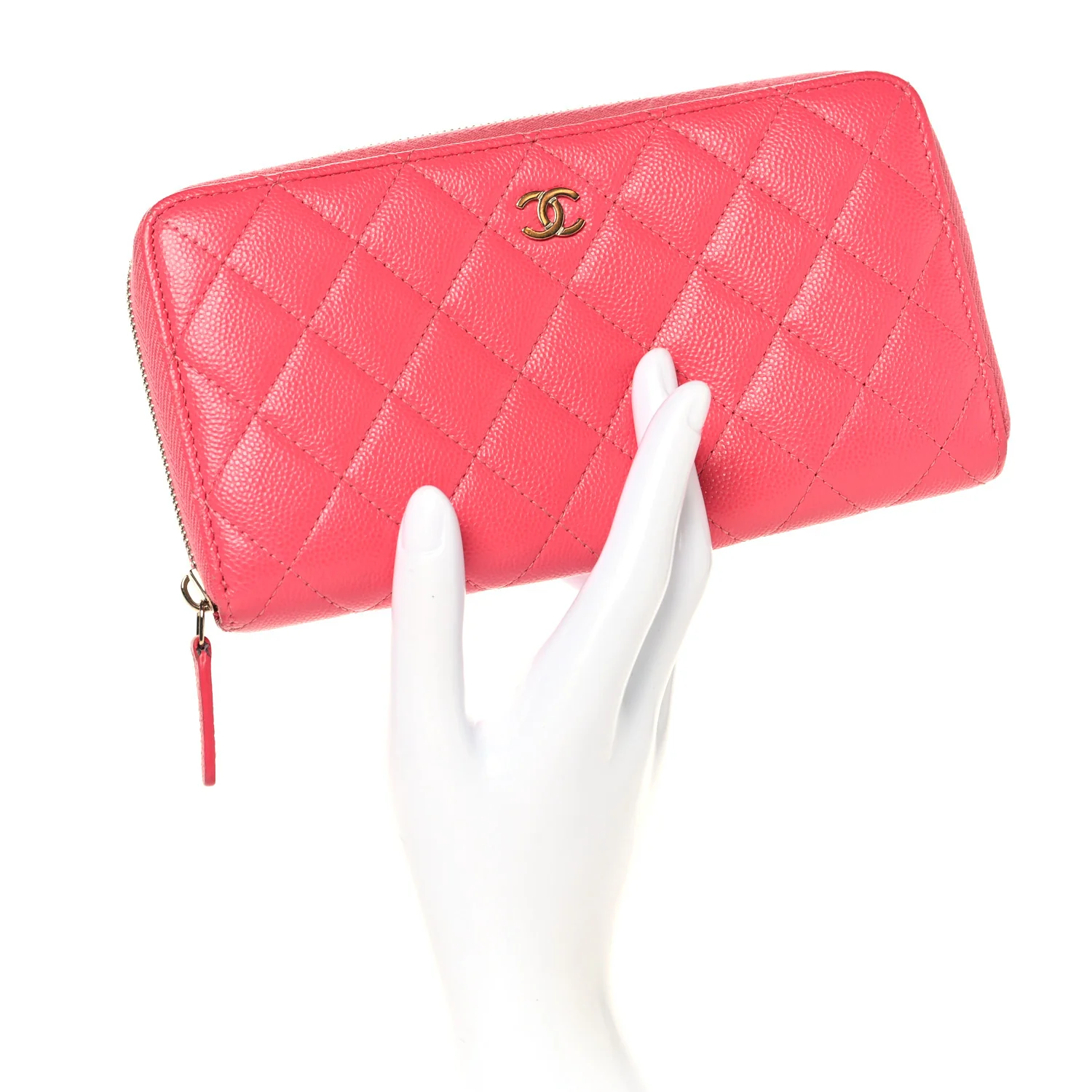 Caviar Quilted Large Gusset Zip Around Wallet Rose - Image 2