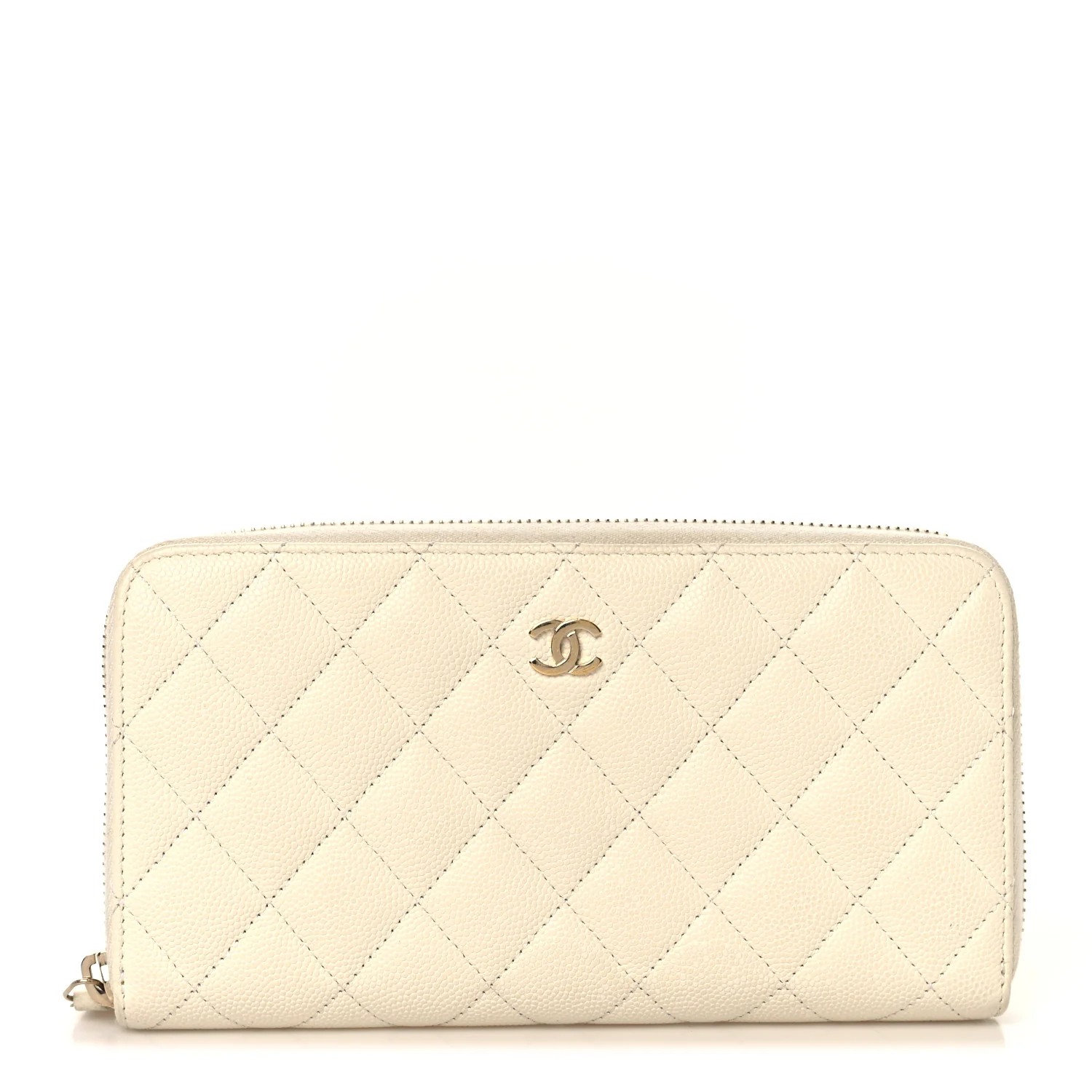 Caviar Quilted Large Gusset Zip Around Wallet White