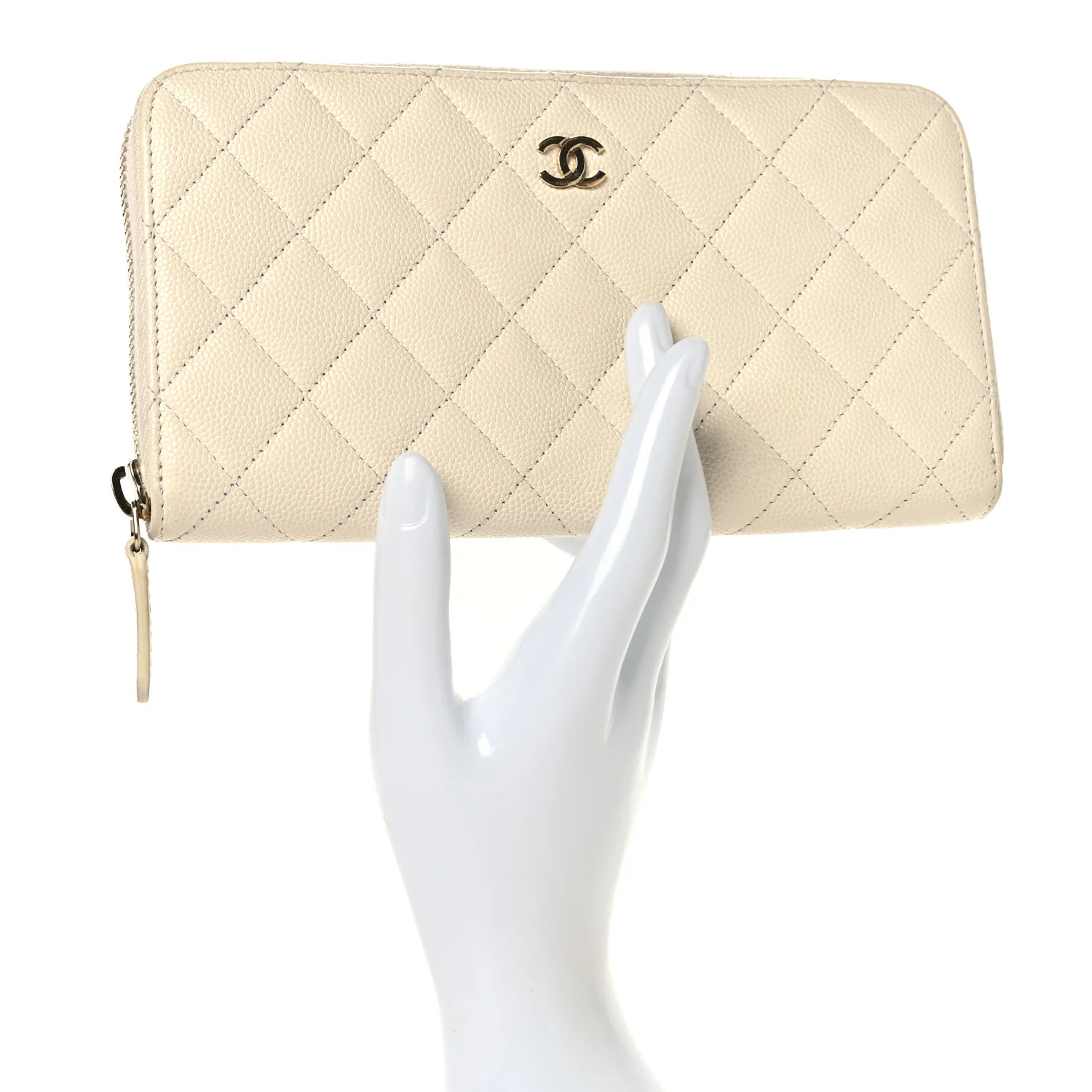Caviar Quilted Large Gusset Zip Around Wallet White - Image 2