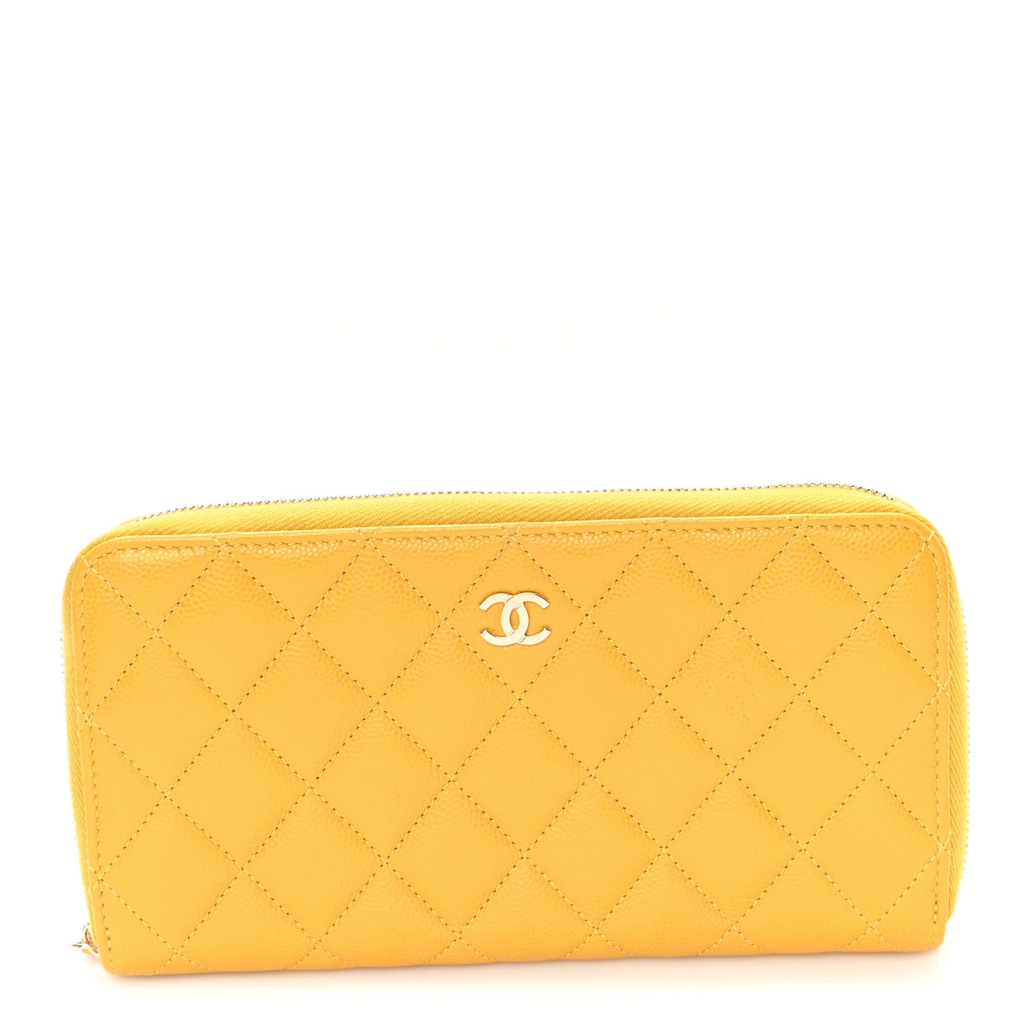 Caviar Quilted Large Gusset Zip Around Wallet Yellow