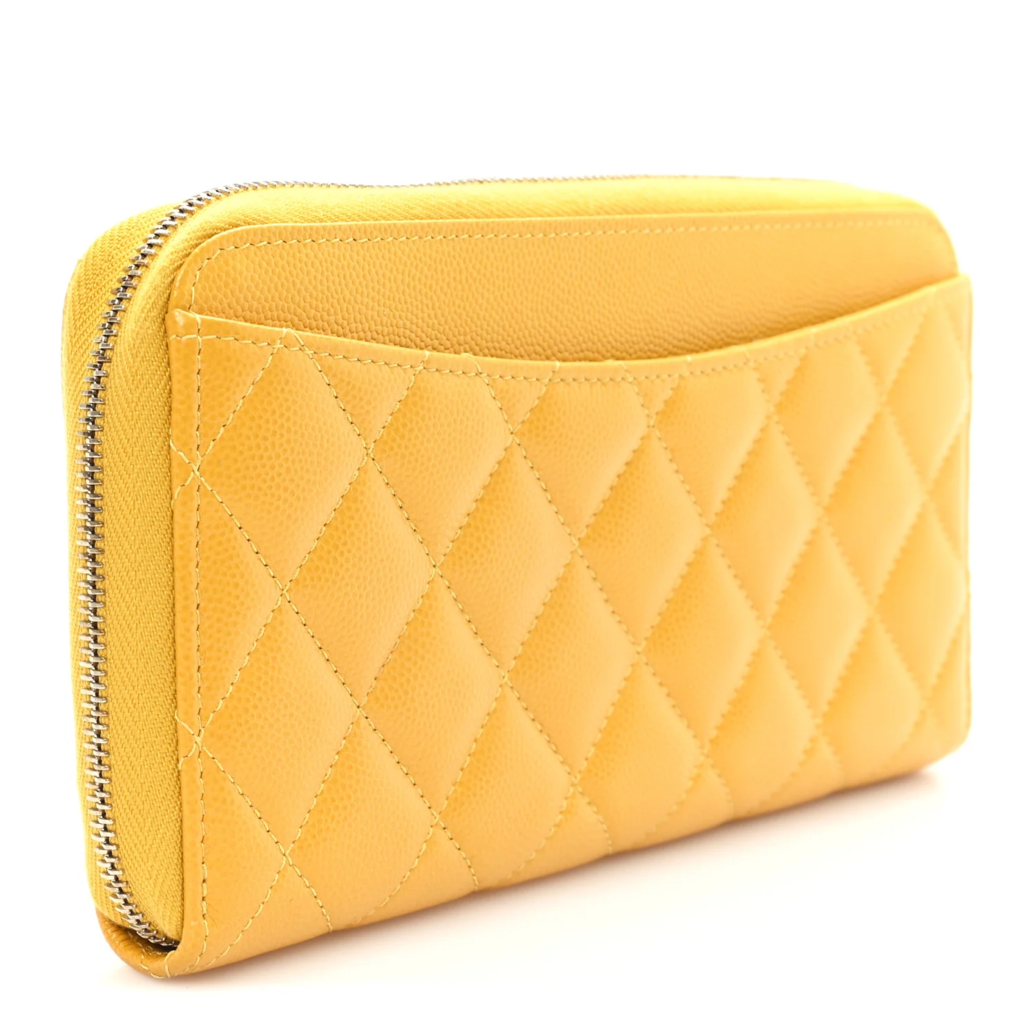 Caviar Quilted Large Gusset Zip Around Wallet Yellow - Image 3
