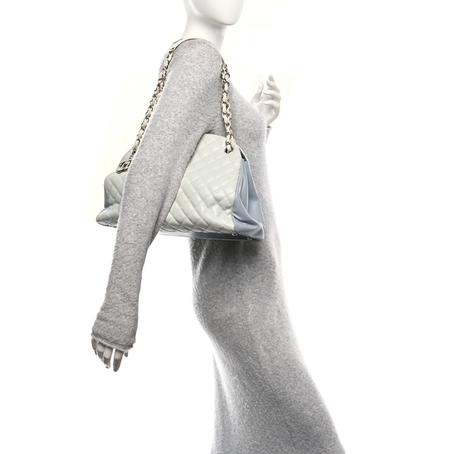 Caviar Quilted Large Just Mademoiselle Bowling Bag Light Blue - Image 2