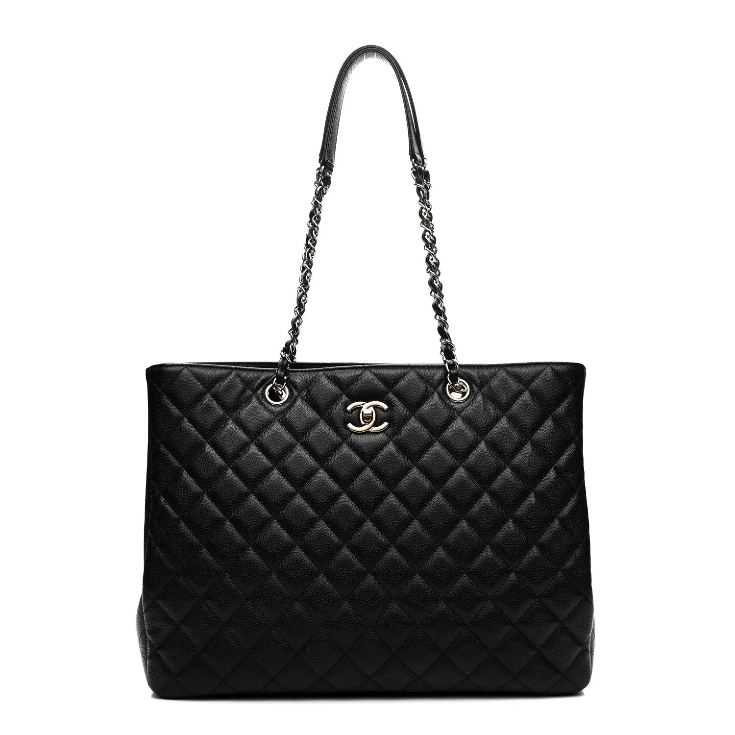 Caviar Quilted Large Shopping Tote Black