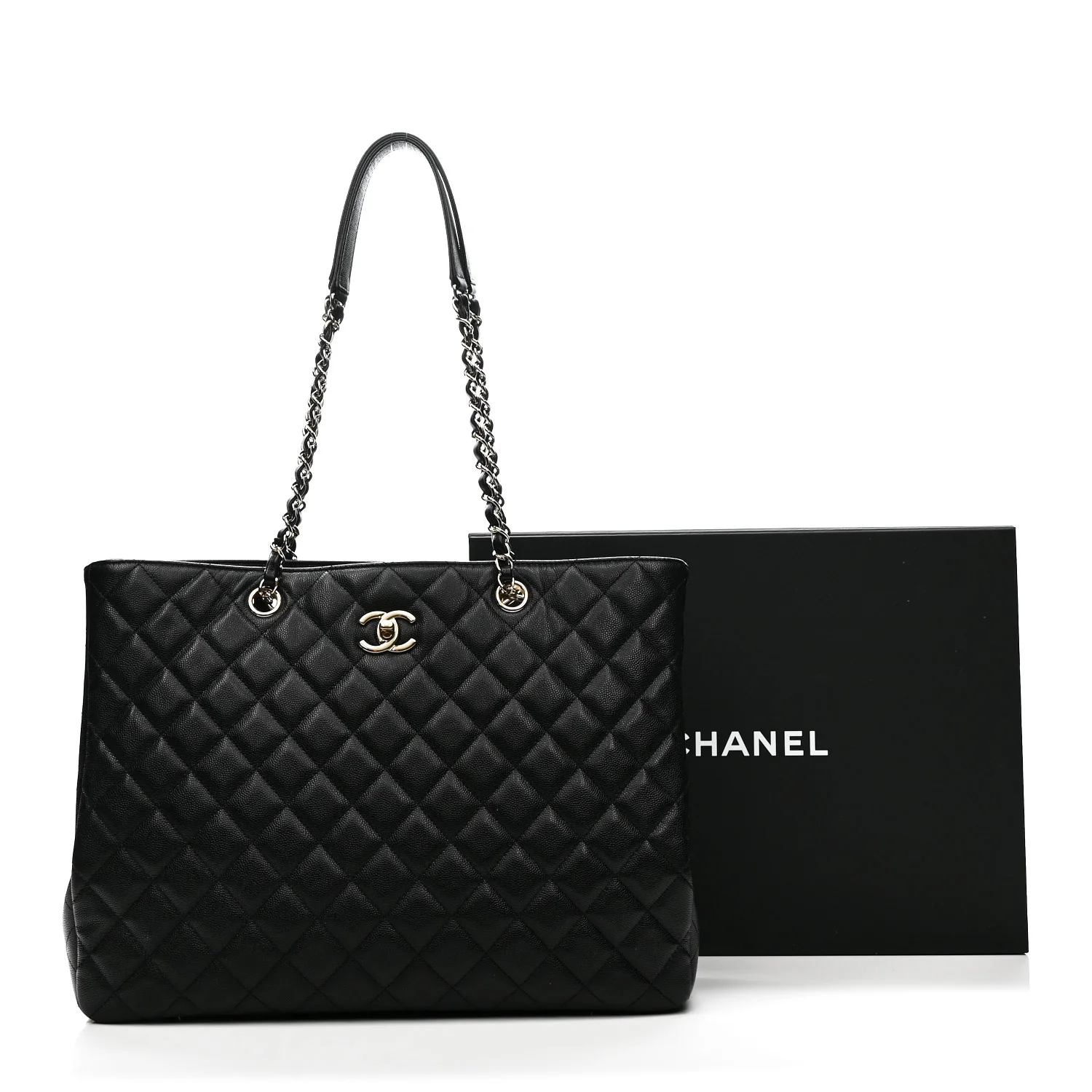 Caviar Quilted Large Shopping Tote Black - Image 11