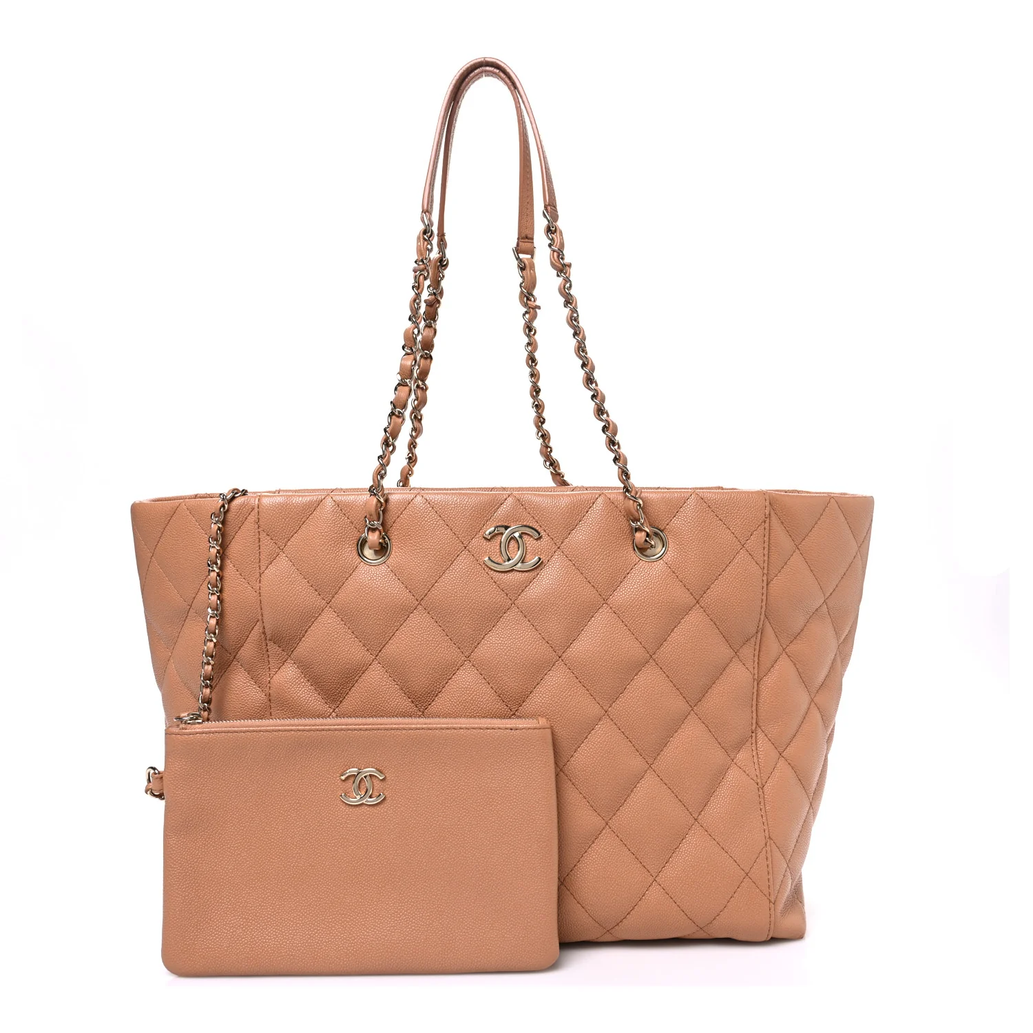 Caviar Quilted Large Shopping Tote Dark Beige - Image 3