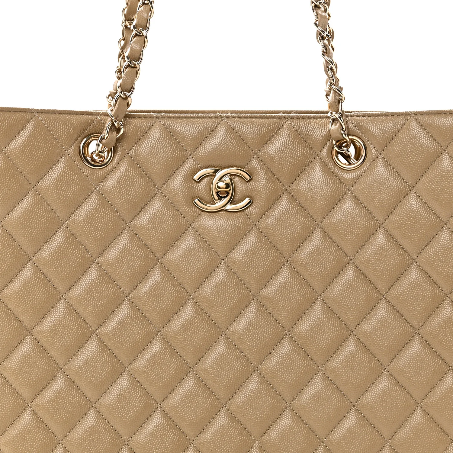 Caviar Quilted Large Shopping Tote Dark Beige - Image 8