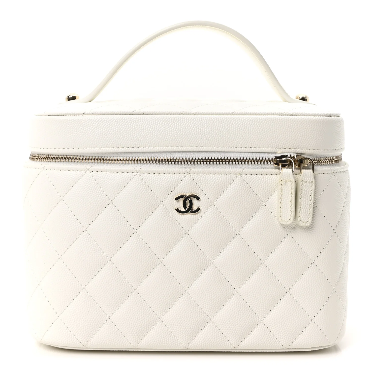 Caviar Quilted Large Vanity Pouch White
