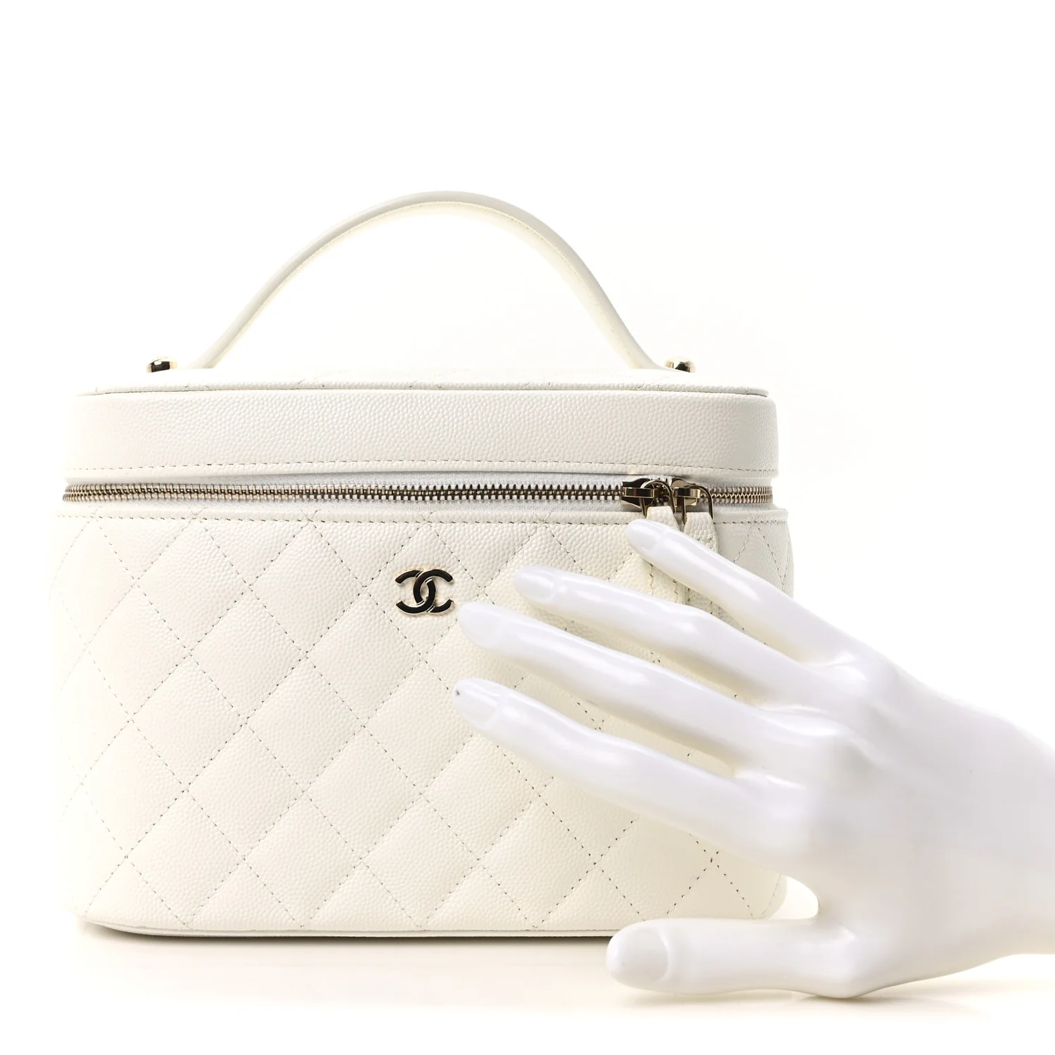 Caviar Quilted Large Vanity Pouch White - Image 2