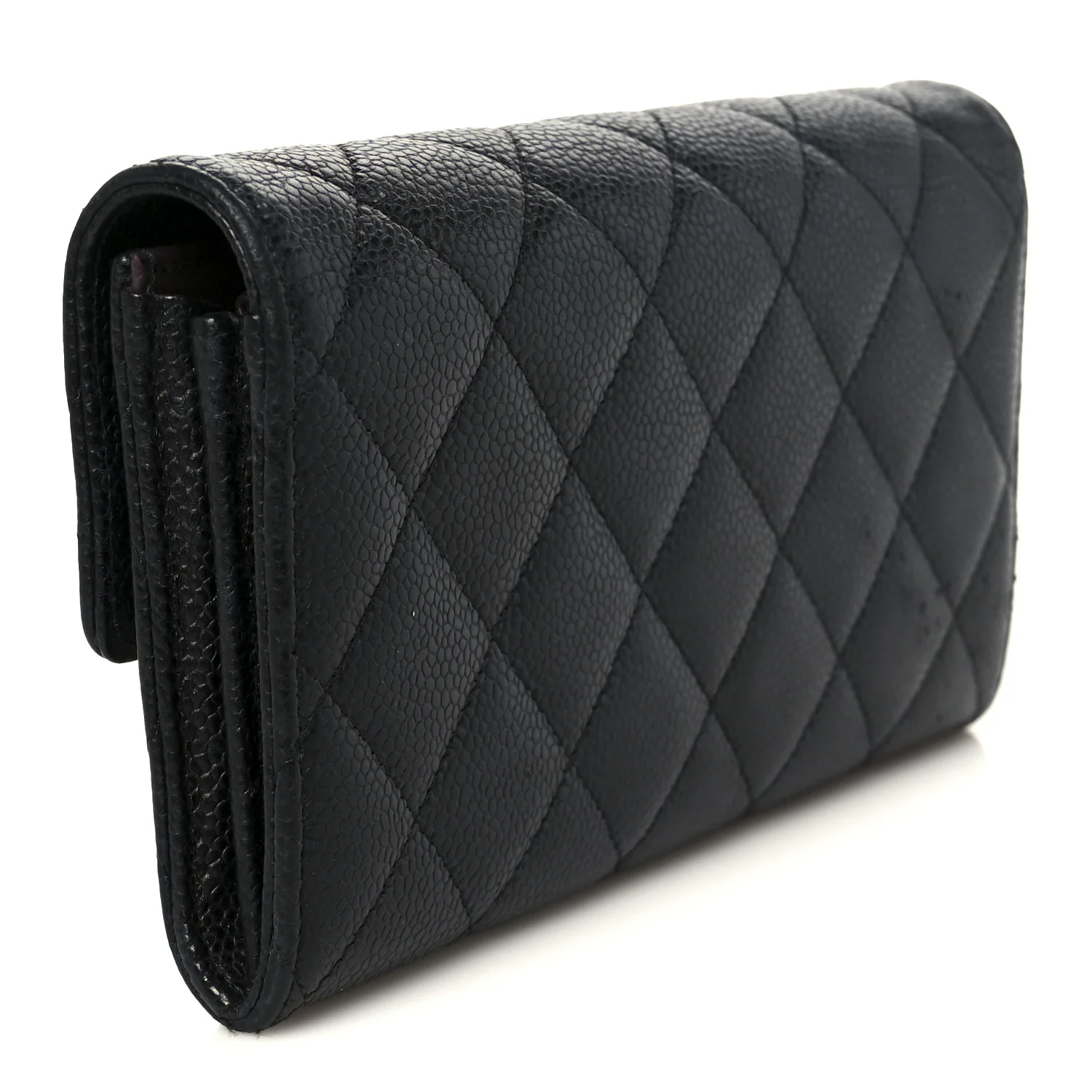 Caviar Quilted Long Flap Wallet Black - Image 3