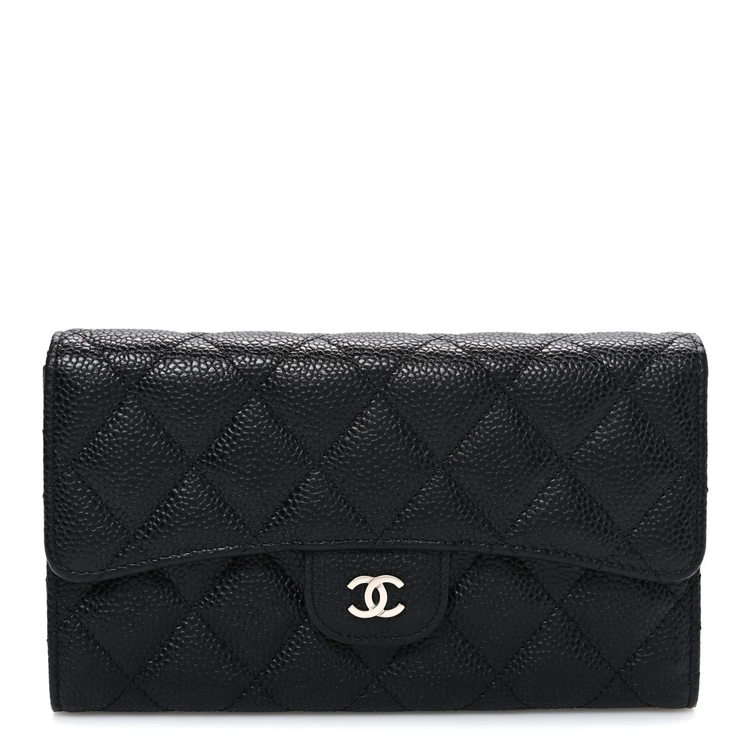 Caviar Quilted Long Flap Wallet Black