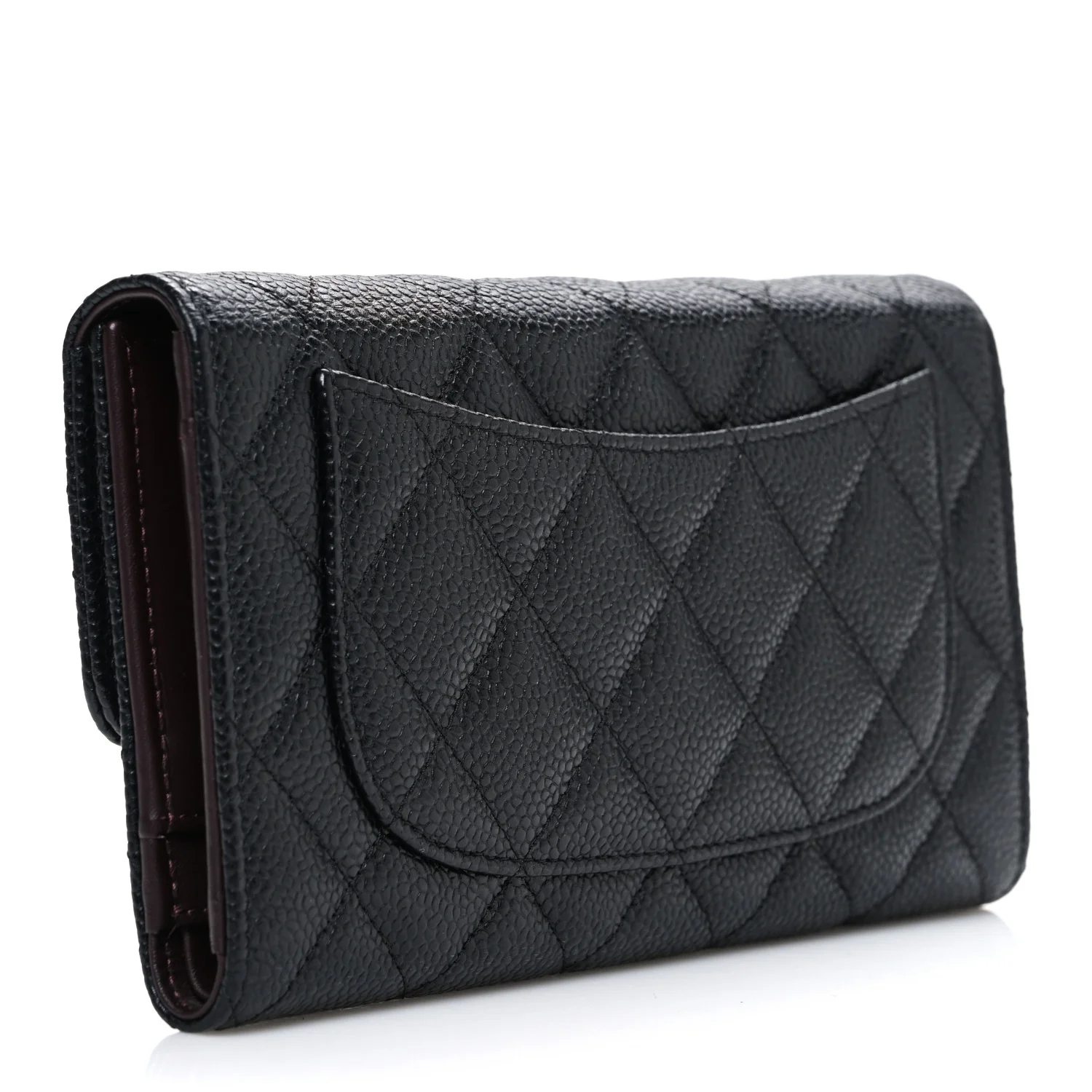 Caviar Quilted Long Flap Wallet Black - Image 3