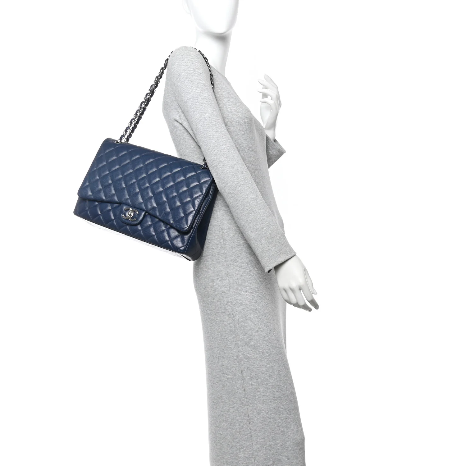Caviar Quilted Maxi Double Flap Navy Blue - Image 2