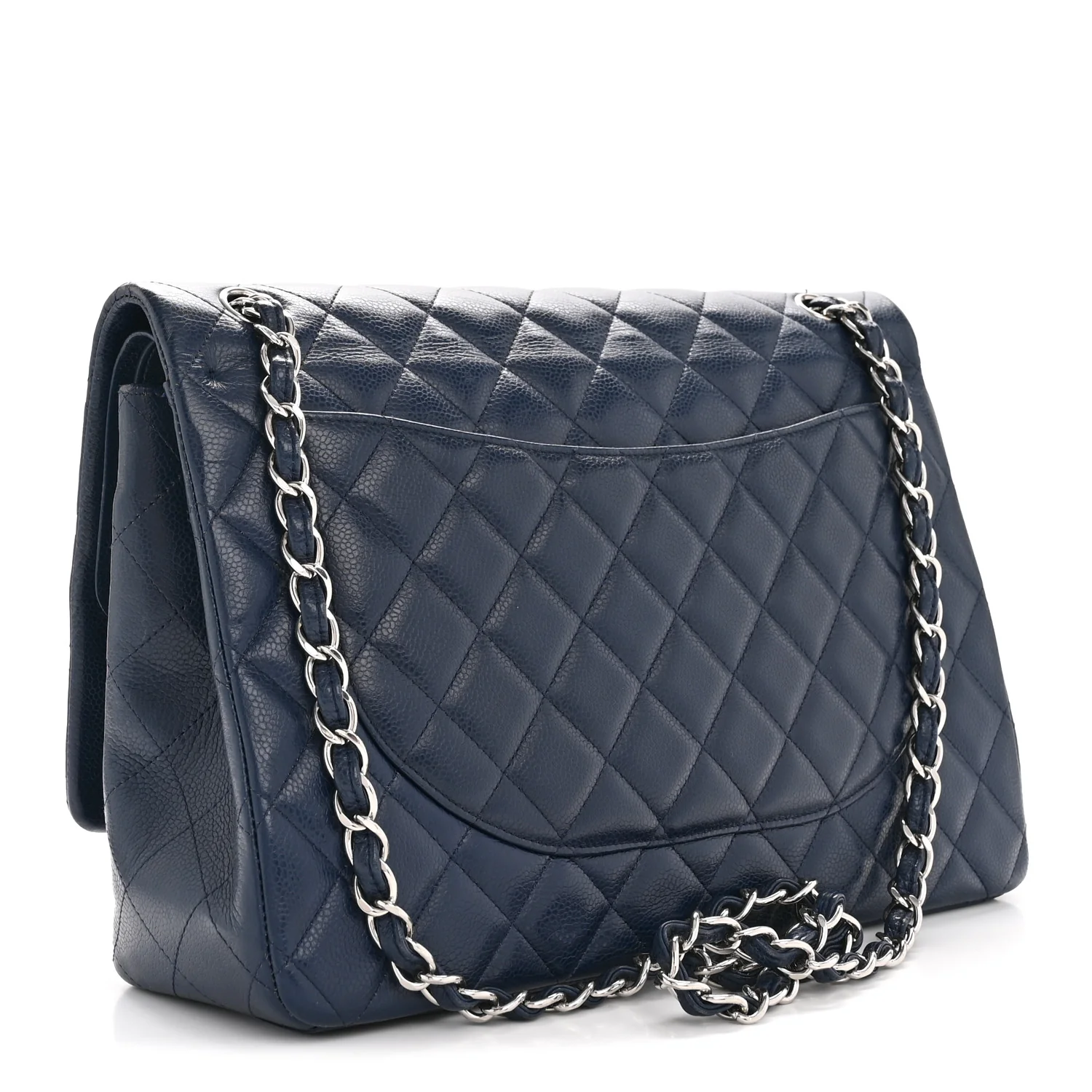 Caviar Quilted Maxi Double Flap Navy Blue - Image 3