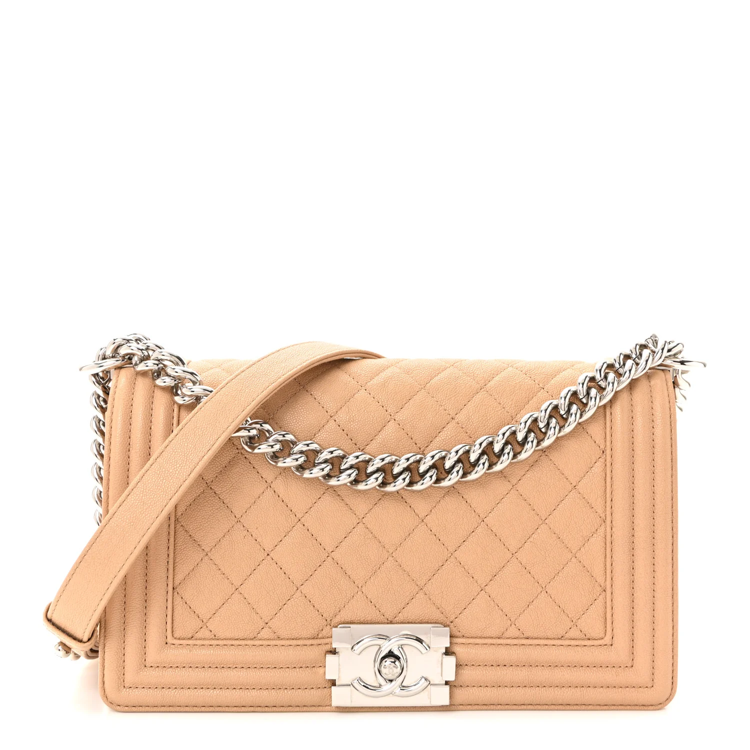 Caviar Quilted Medium Boy Flap Beige