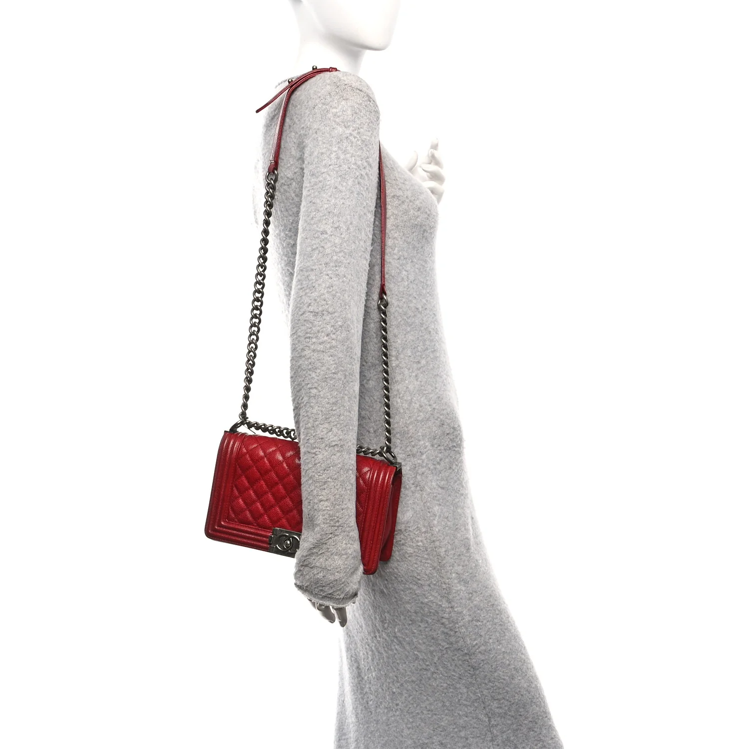 Caviar Quilted Medium Boy Flap Dark Red - Image 2